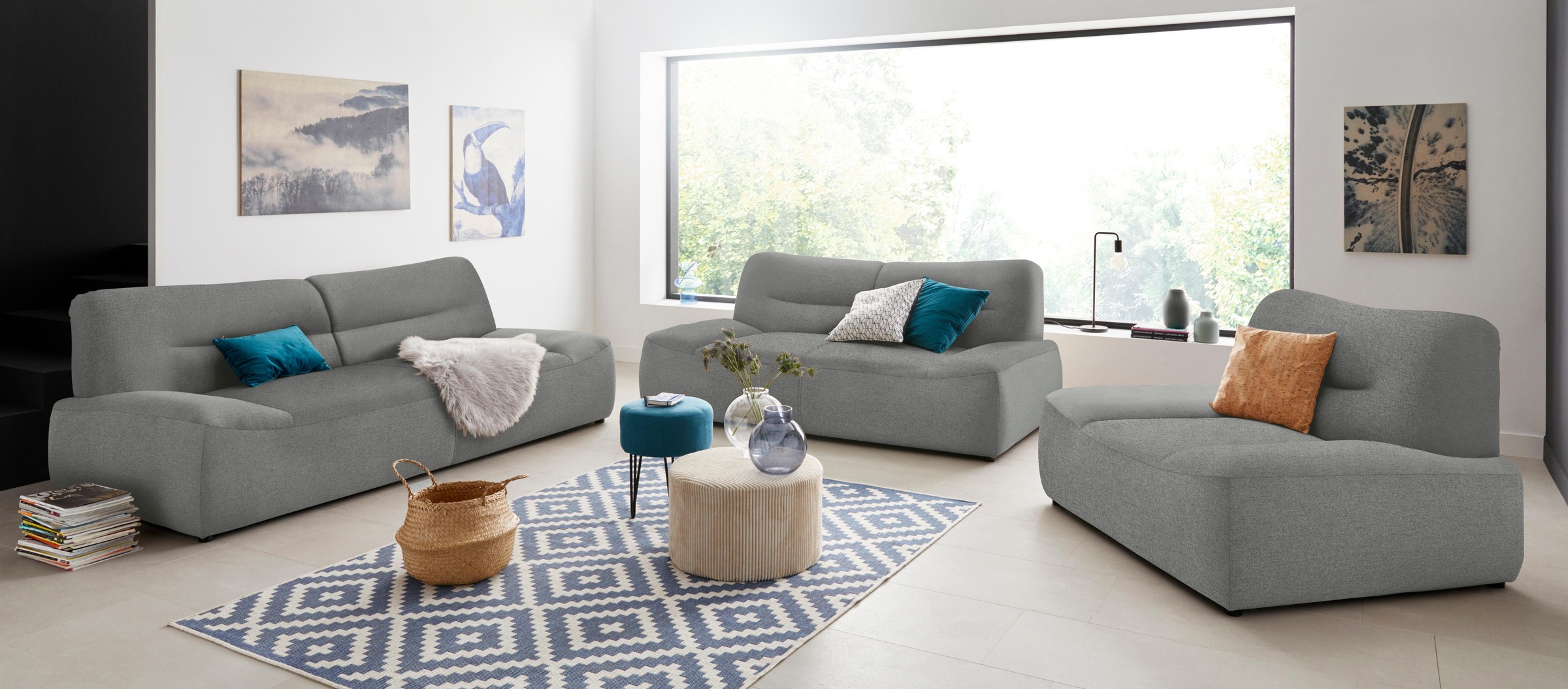 DOMO collection 2-places »Cesena modernes Sofa mit flachen Armlehnen, komfortabel« fester Sitzkomfort, frei im Raum stellbar