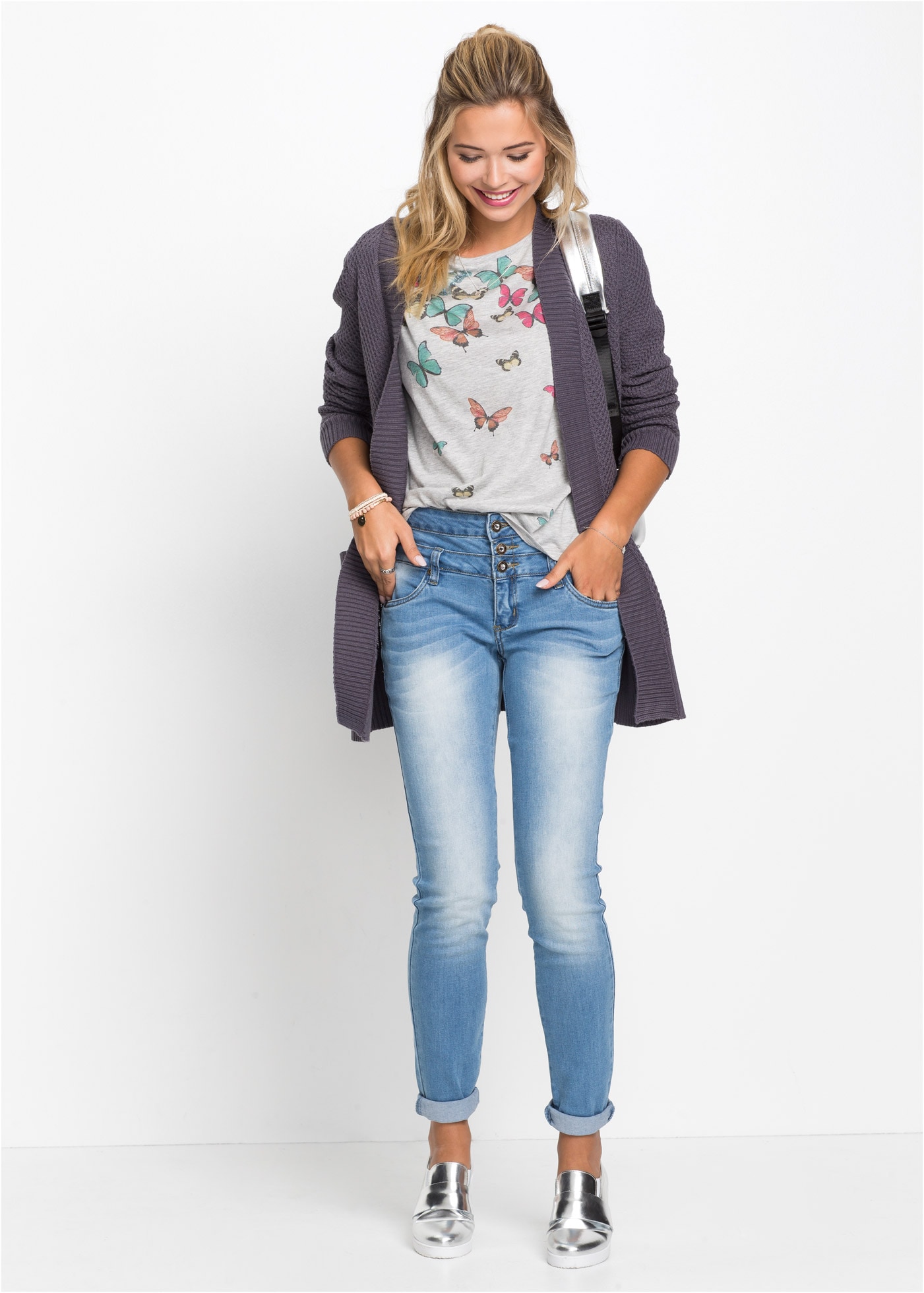 bonprix T-shirt Slim fit Passform, Kurzarm mit kleinen Flügelärmeln