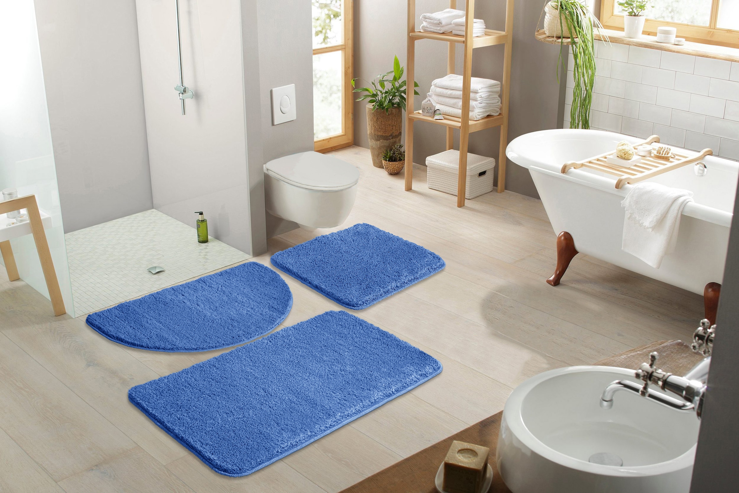 my home Badematte »Inga, Badezimmer Teppich, Badvorleger«, rutschhemmend beschichtet, schnell trocknend-strapazierfähig-fussbodenheizungsgeeignet, Badteppich, unifarben, weich, als halbrund und rechteckig erhältlich