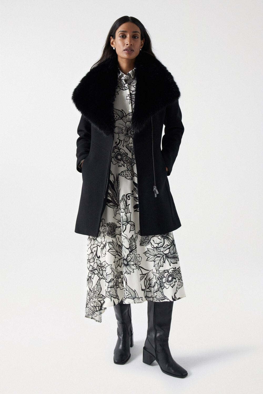 Salsa Walkjacke »Salsa Jeans Wollmantel Wool Coat With Fur Collar«