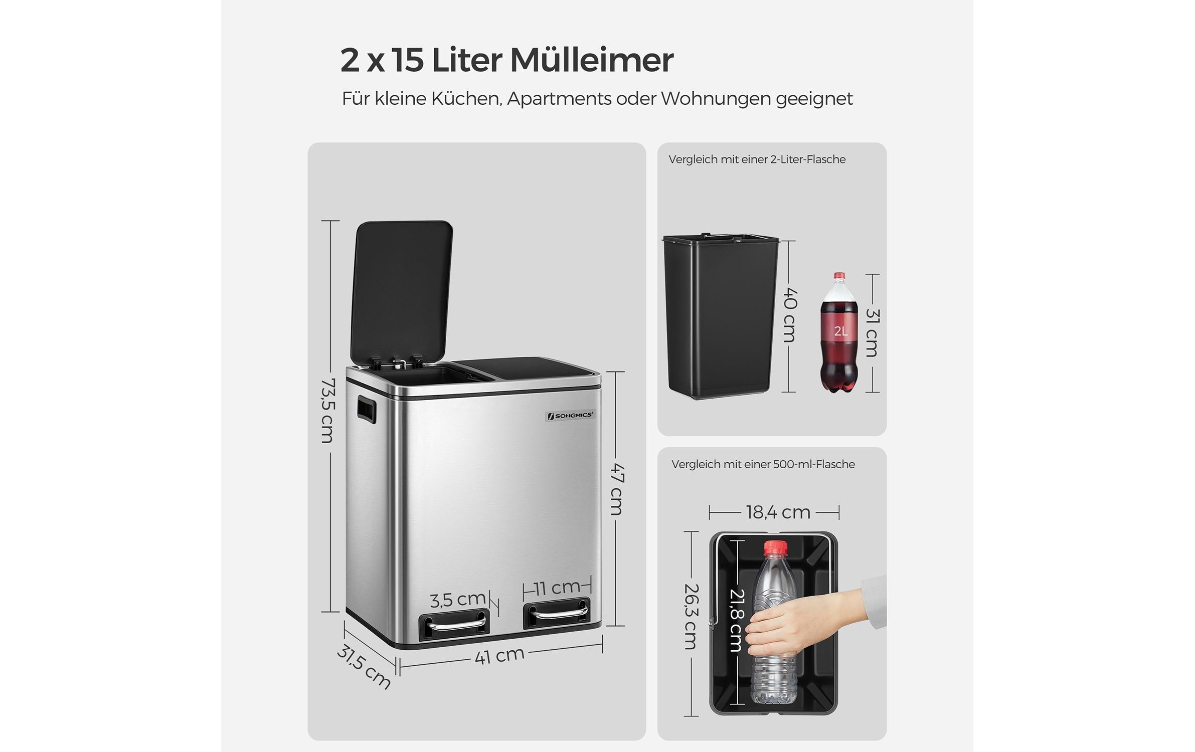 SONGMICS Mülleimer »30 l«, 2 Behälter