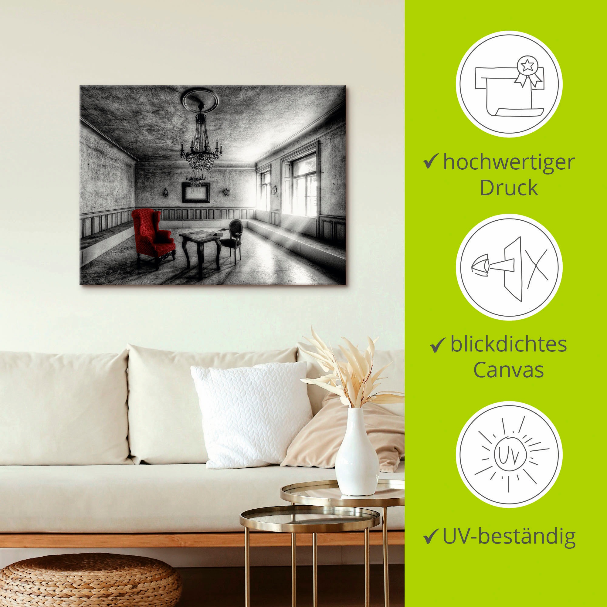 Artland Leinwandbild »Lost Place - Roter Sessel« Architektonische Elemente 1 Stk. tlg. auf Holzrahmen gespannt