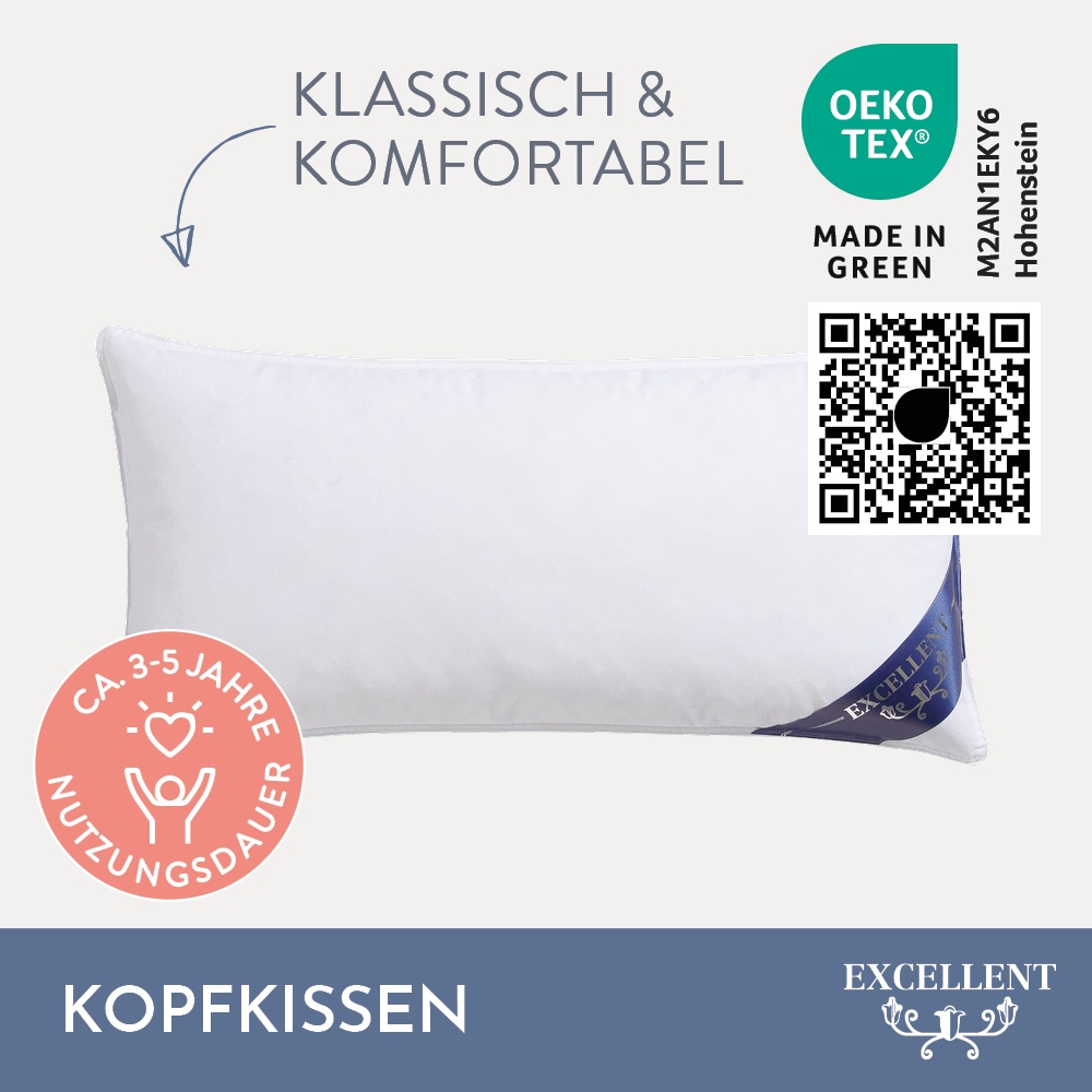 Excellent 3-Kammer-Kopfkissen »Davos«, (1 St.), mit 100% Gänsedaunen in den Aussenkammern gefüllt