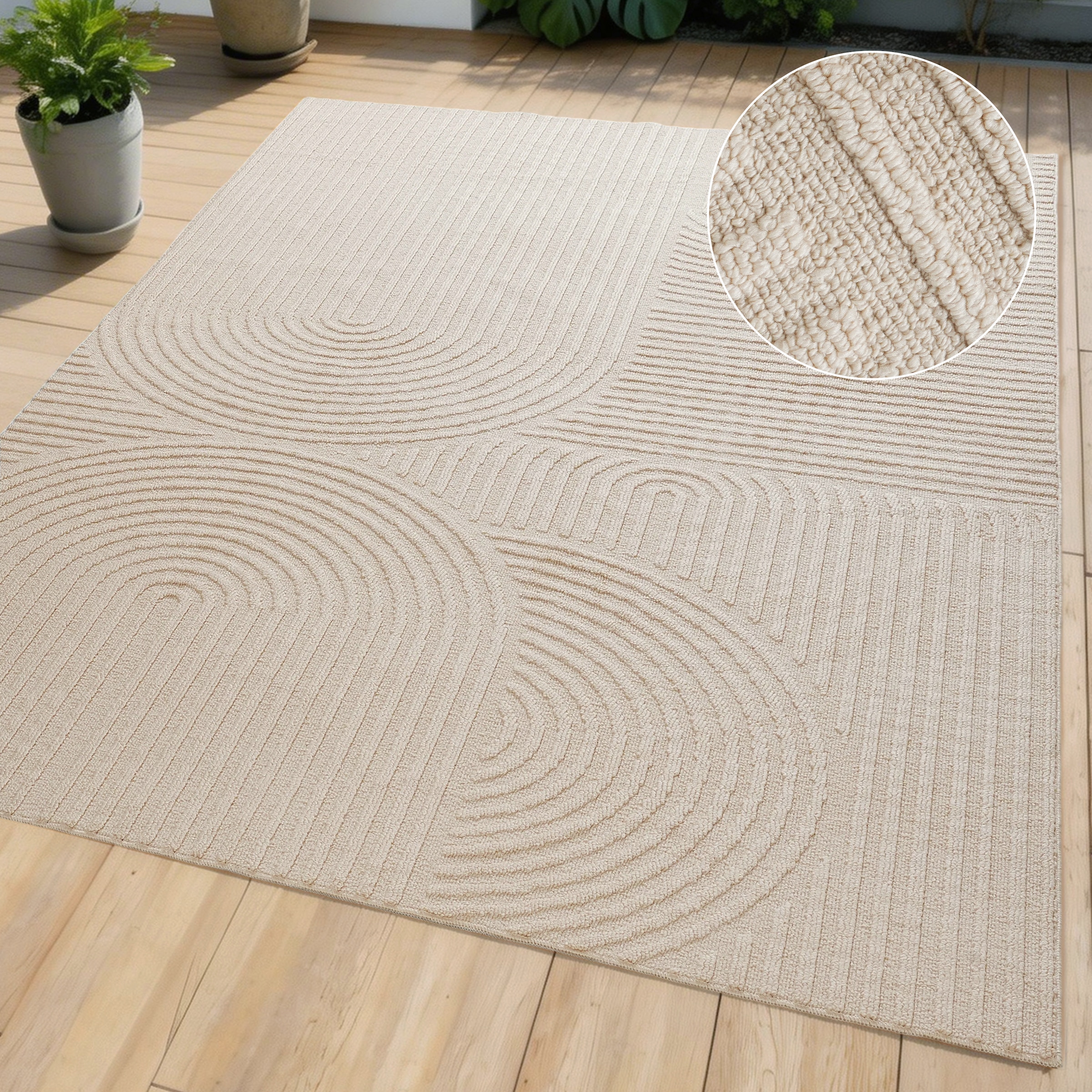 GOODproduct Teppich »Jola, In- und Outdoor geeignet, Hoch-Tief-Design, Scandi« rechteckig 9 mm Höhe Hoch-Tief-Struktur, Zen, Wetterfest & UV-beständig, Balkon, Camping