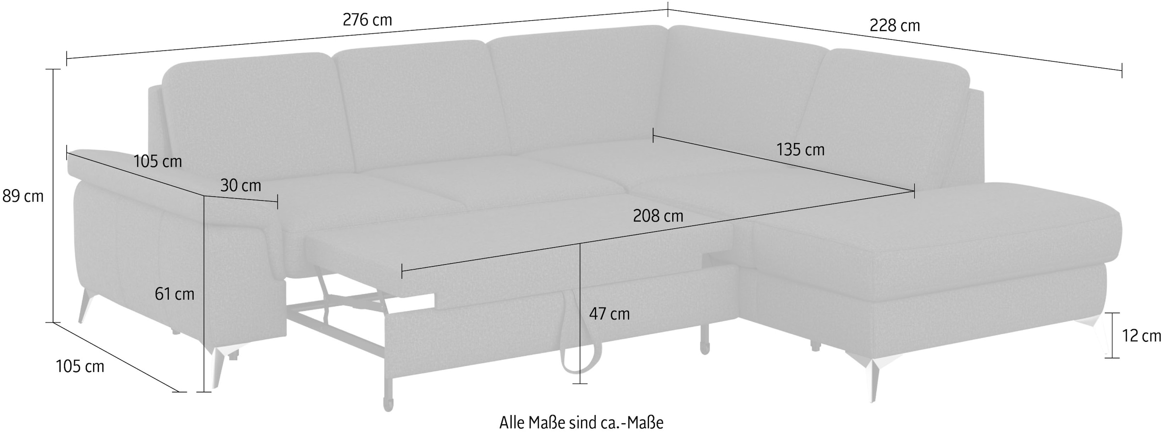 sit&more Ecksofa »Padua L-Form«, inklusive Sitztiefenverstellung, Armteilfunktion und Federkern
