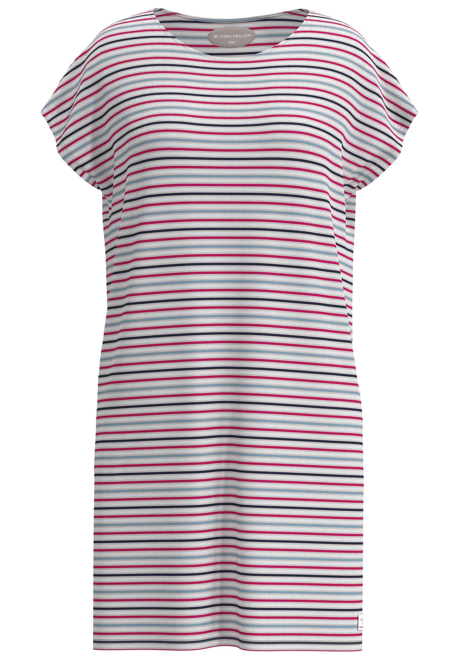 TOM TAILOR Chemise de nuit rayé, manches courtes, encolure ronde, respirant, mélange viscose