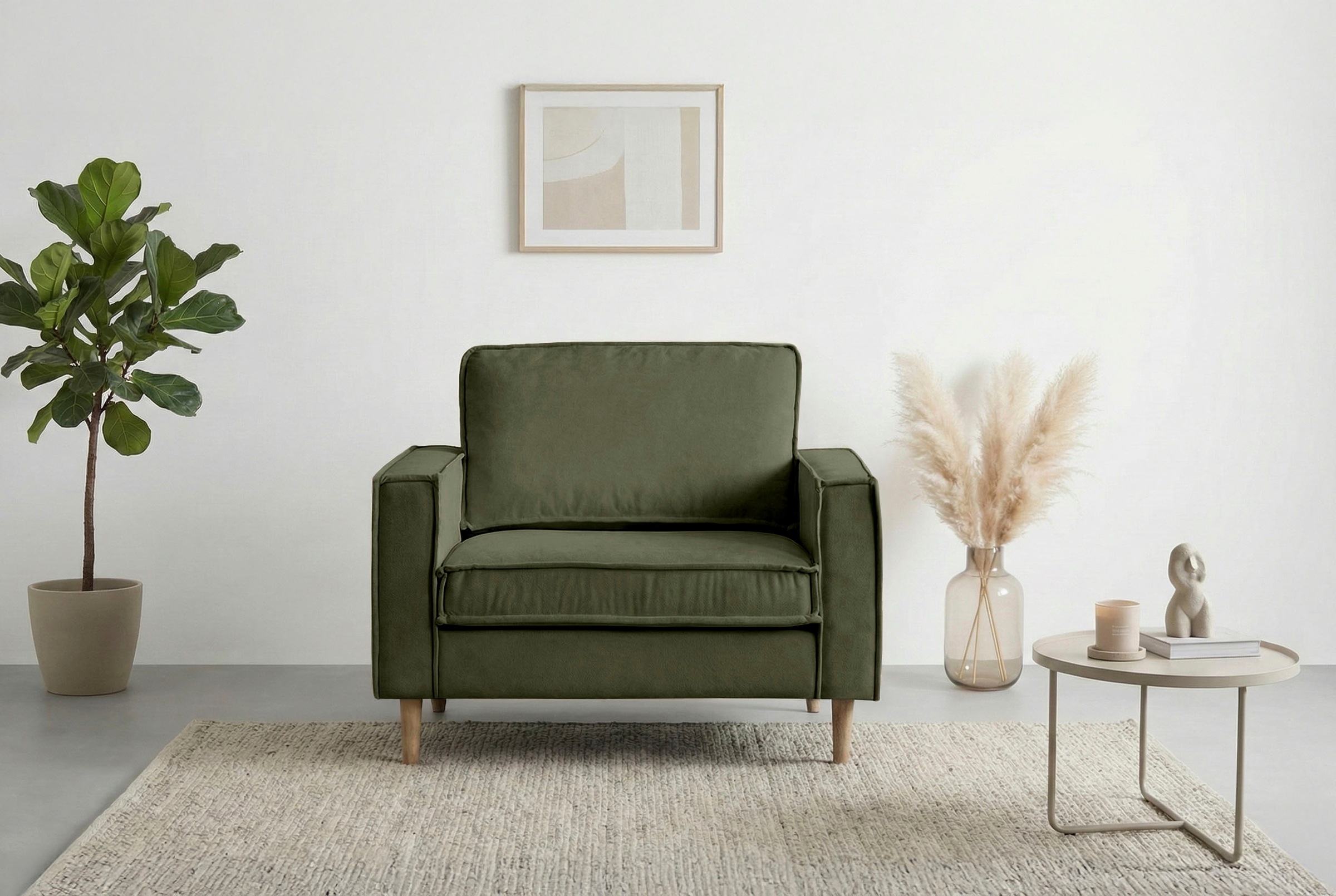 OTTO home Loveseat "Pinto Skandi 105 cm, Chenille, Struktur" mit Keder, Massivholzfüße Eiche geräuchert