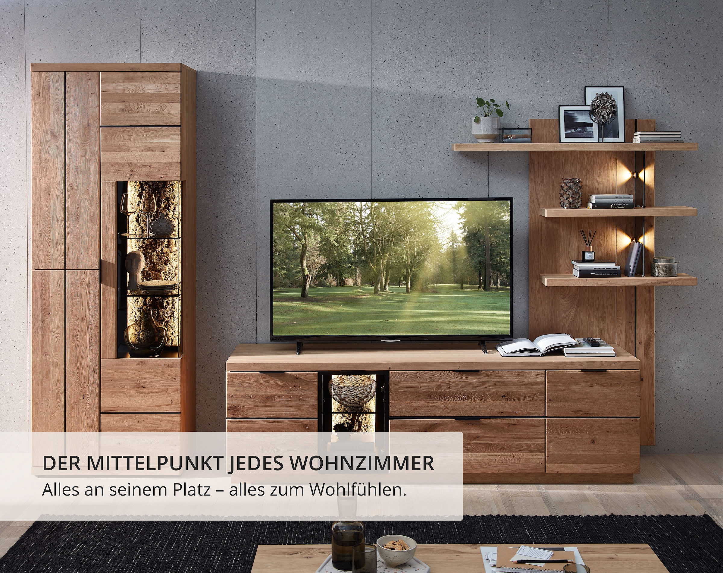 Wohnconcept Wohnwand »Donna Wohnwand, 290x207x50 (BxHxT) Echtkork Absetzung« 3 Stk. tlg.