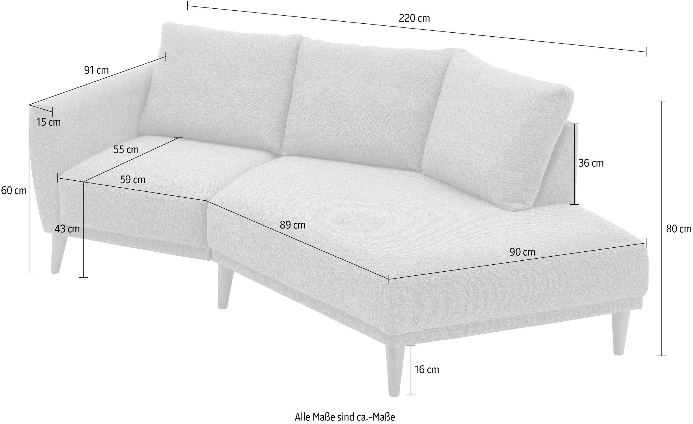 ATLANTIC home collection 2,5-Sitzer »Elvis«, Polsterecke mit offenem Ende im skandinavischen Stil, Massivholzfüsse