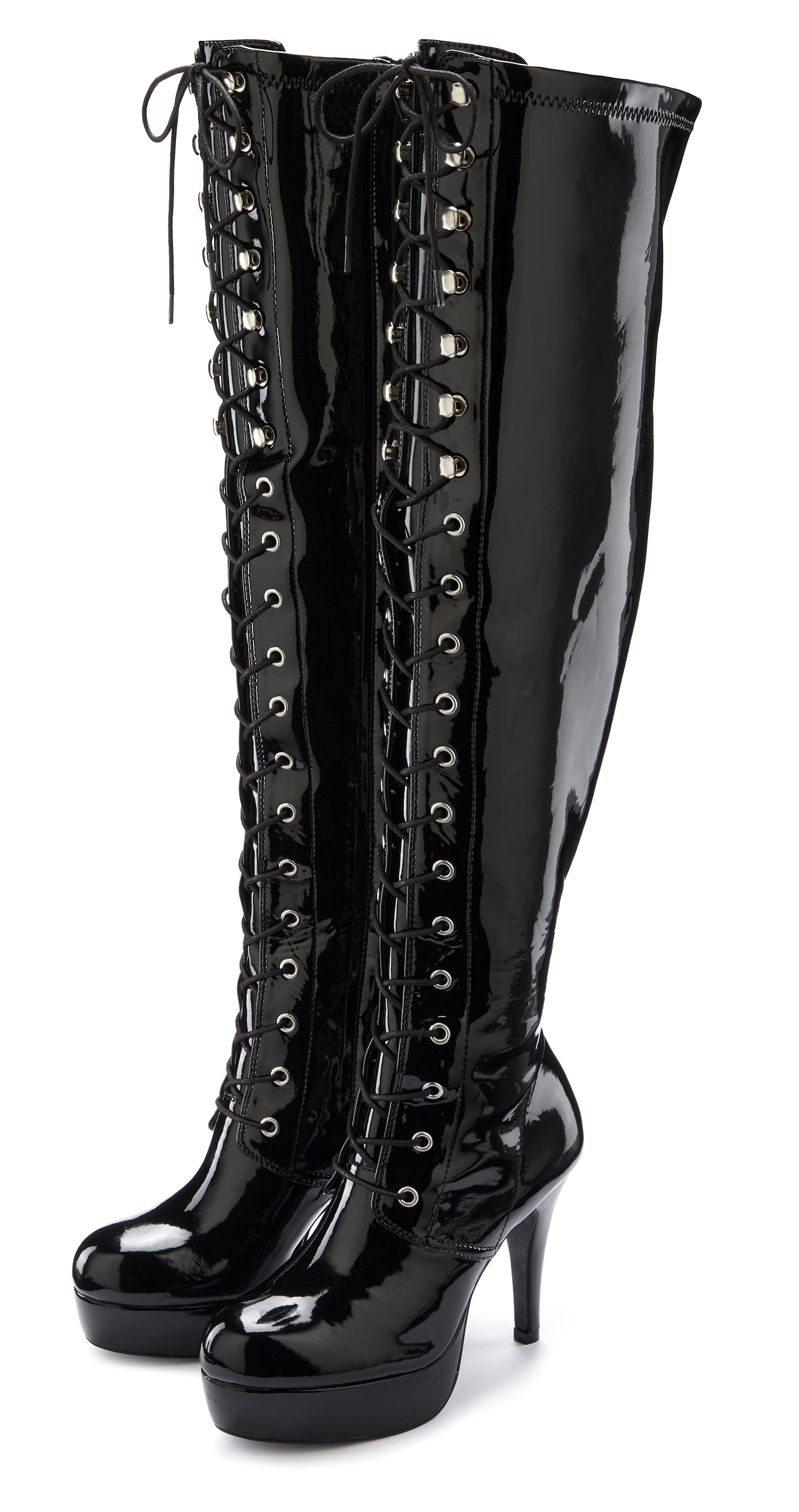 Image of LASCANA Belle Affaire Overkneestiefel "High-Heel-Stiefelette zum Schnüren" mit Reissverschluss und Plateausohle, erotische Lack-Optik