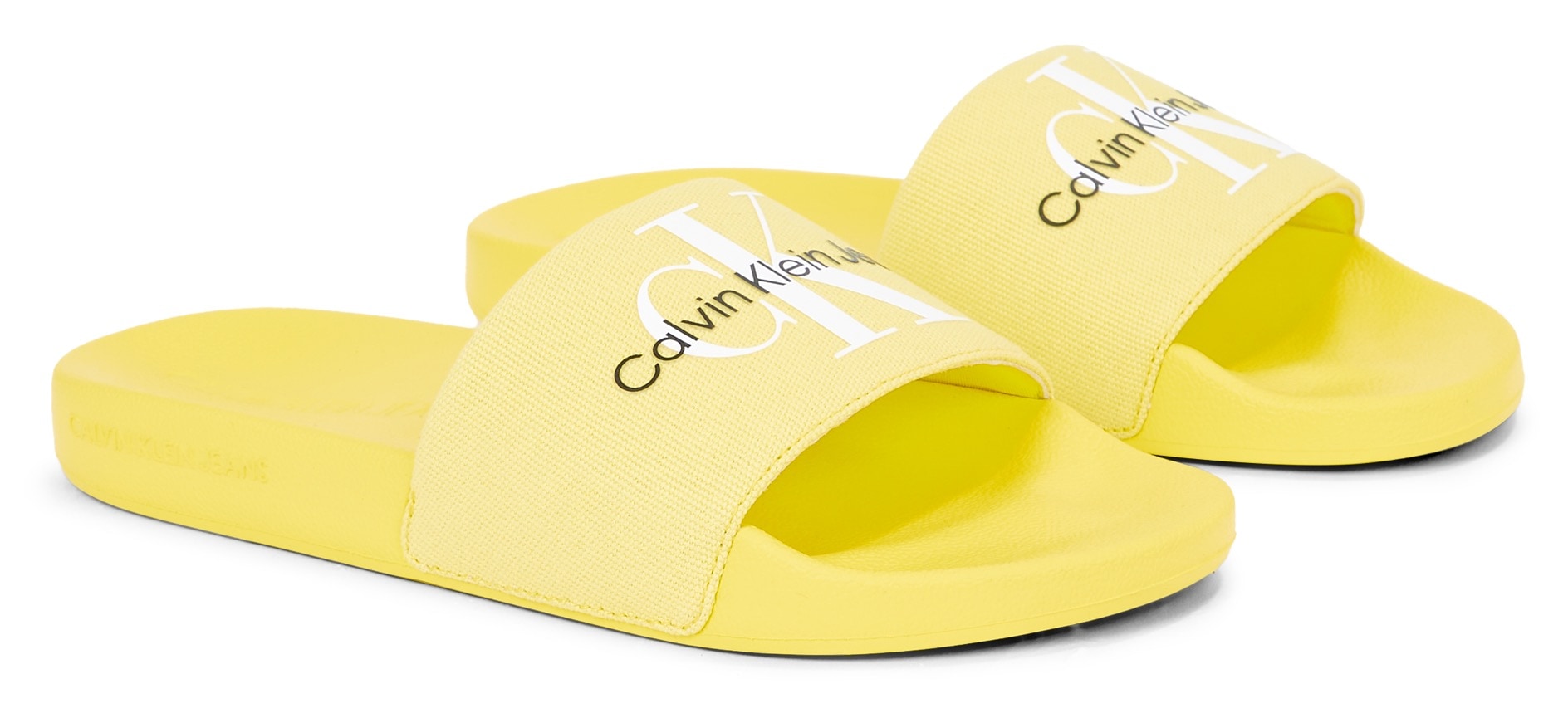 Calvin Klein Jeans Badepantolette »FANNY SLIDE MONOGRAM«, Sommerschuh, Schlappen, Badeschuh, Poolslides mit breiter Bandage