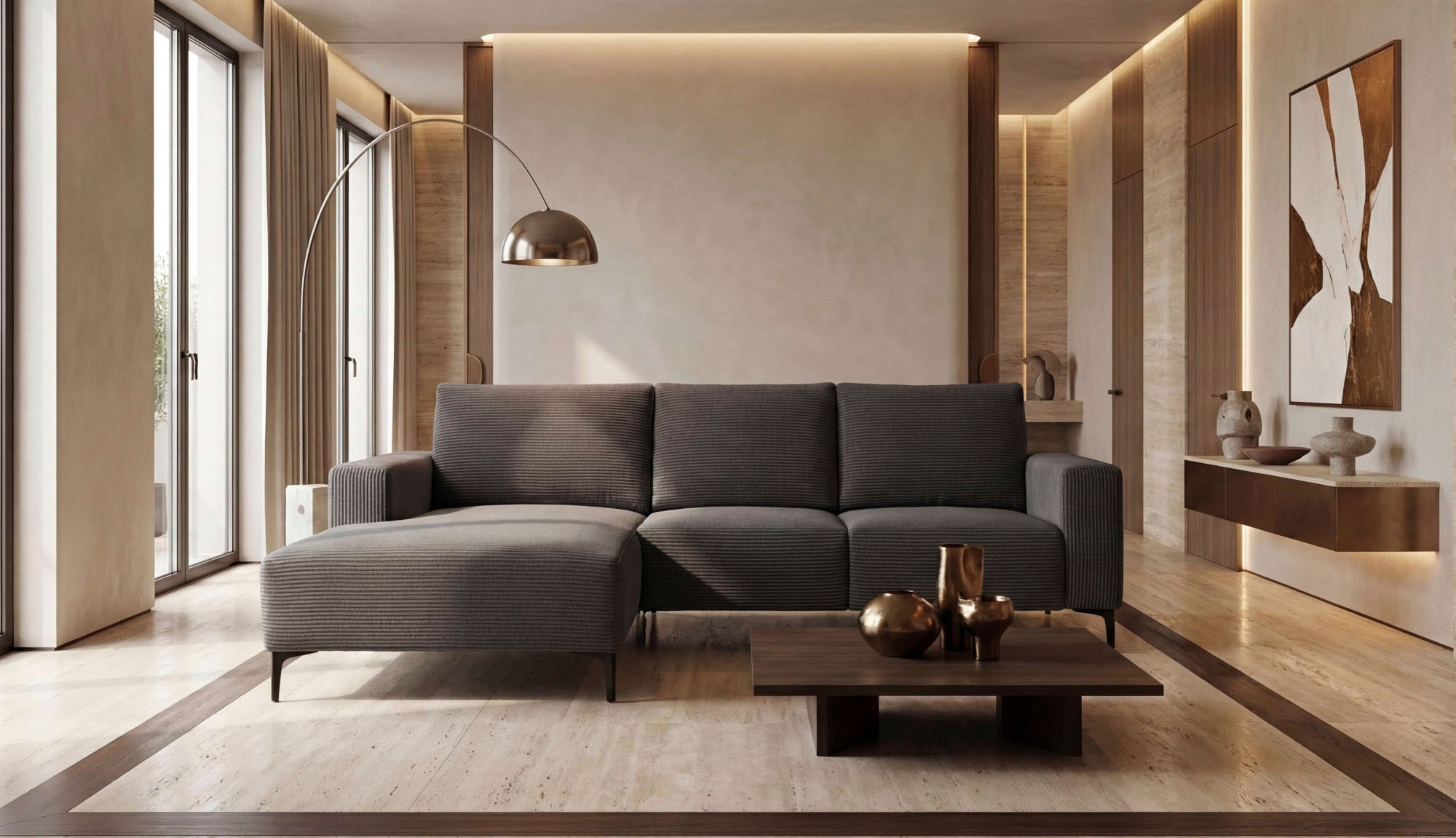 Image of Home affaire Ecksofa "Tournon L-Form, Breite 232 cm, Breitcord" Designsofa im nordischen Stil, Wellenunterfederung, Metallfüsse