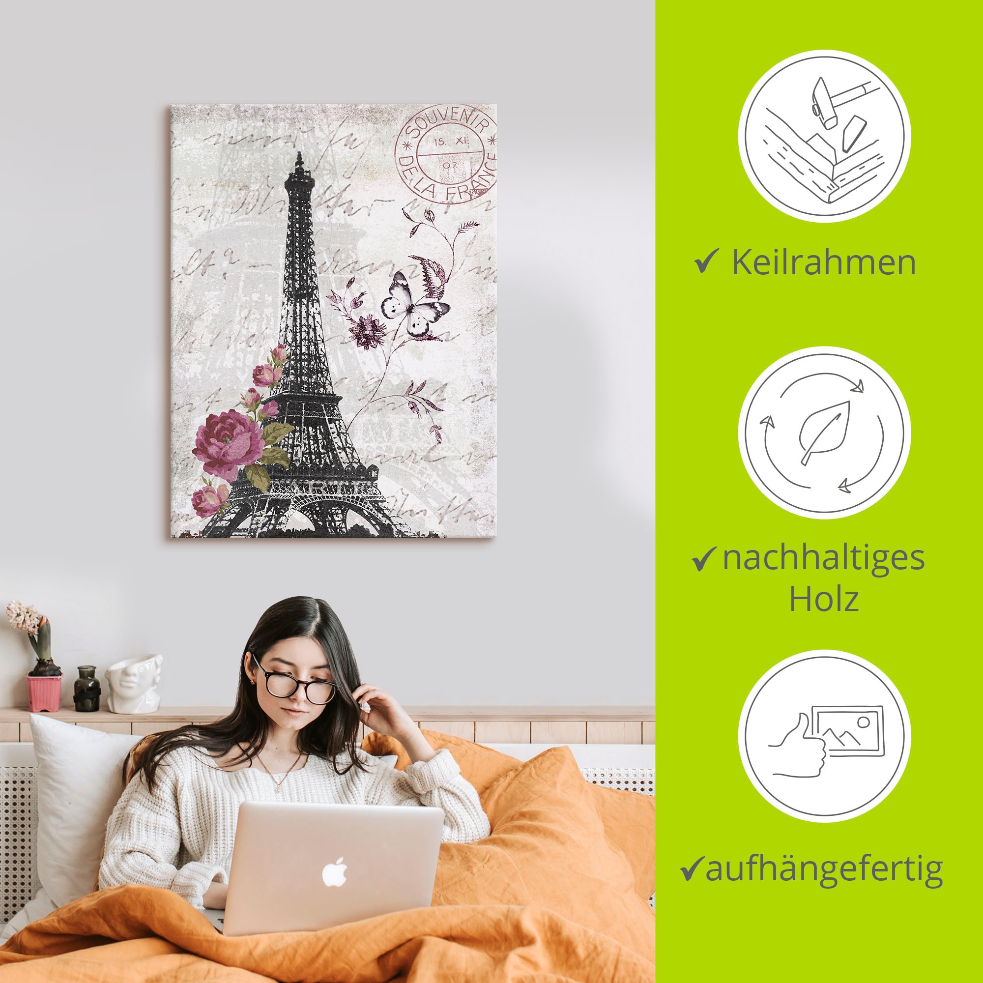Artland Tableau sur toile »Eiffelturm Grafik« 1 cuis tlg. auf Holzrahmen gespannt