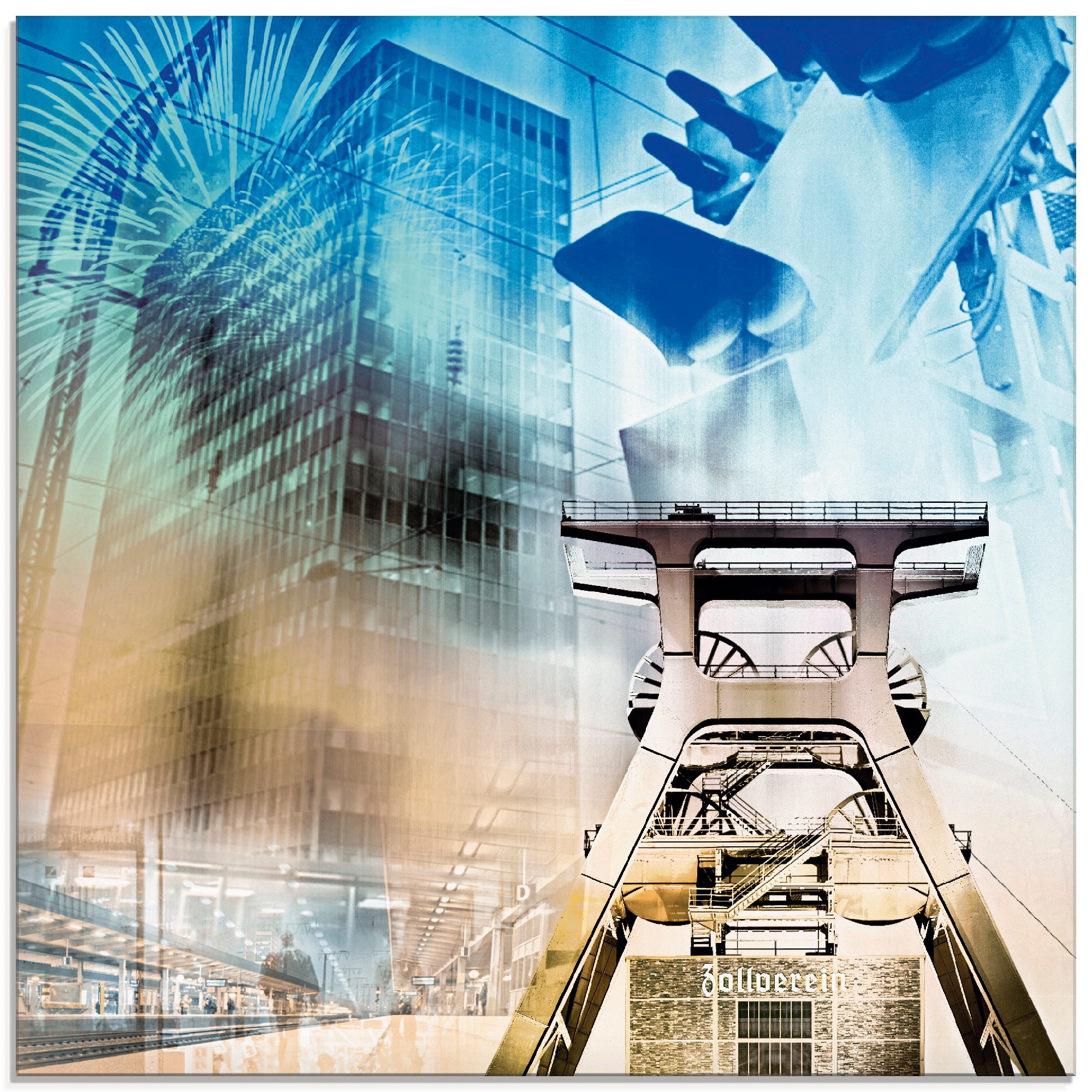 Image of Artland Glasbild "Essen Skyline Abstrakte Collage II" Architektonische Elemente 1 Stk. tlg. in verschiedenen Grössen