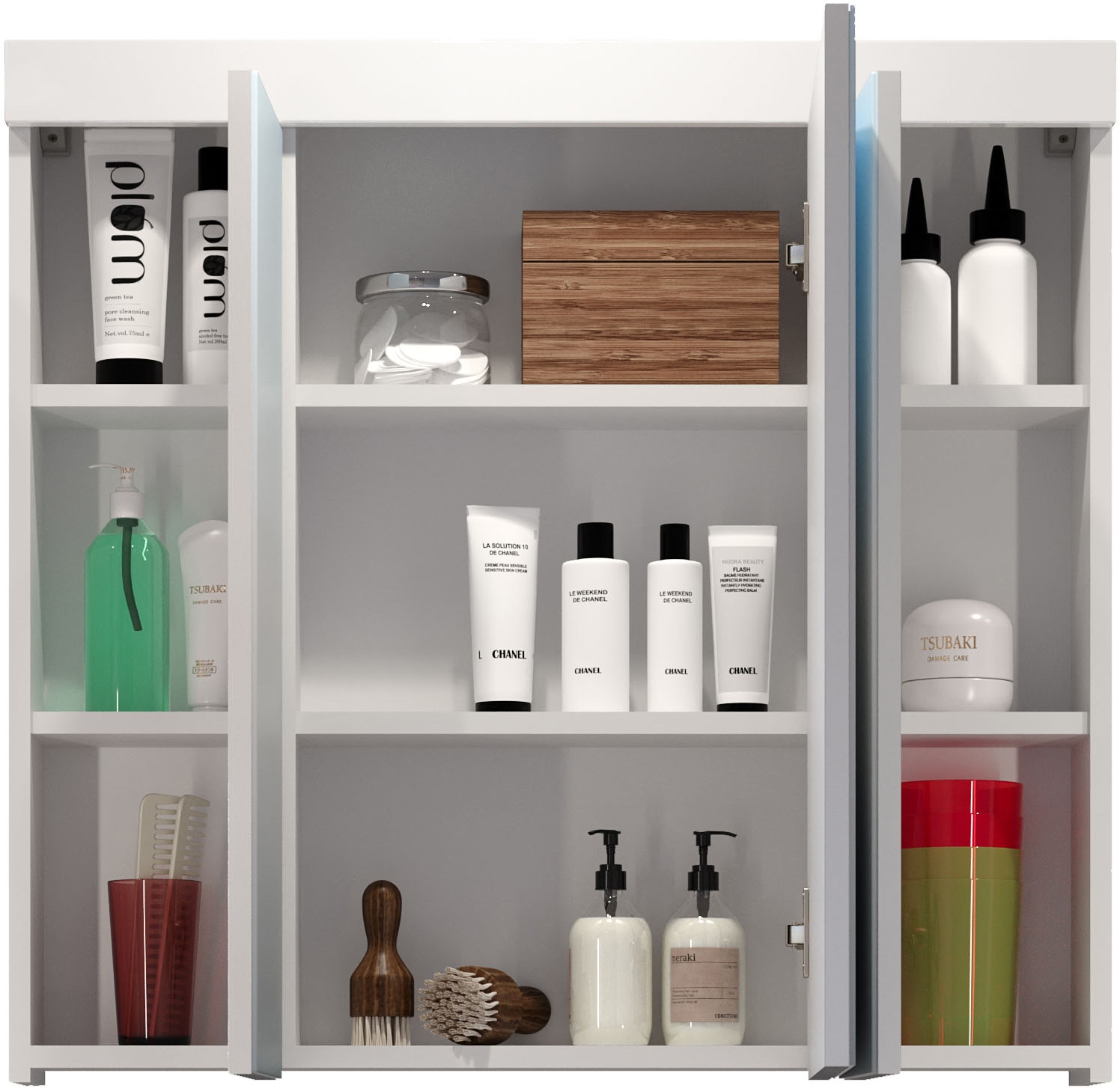 welltime Spiegelschrank »Dormoletto«, Badspiegel in Weiss mit 9 Fächern - Masse (B/T/H) 80/16/75 cm