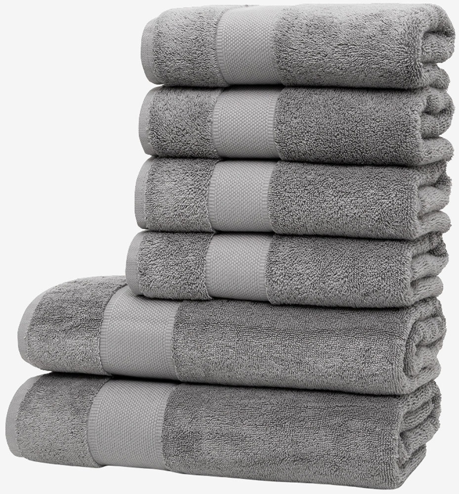 Image of Wolkenfeld Handtuch Set "Premium Low-Twist Baumwolle 550 g/m² – 6-teiliges Bade-Set" 6 tlg. Frottier 2 Duschtücher 70×140 cm & 4 Handtücher 50×100 cm
