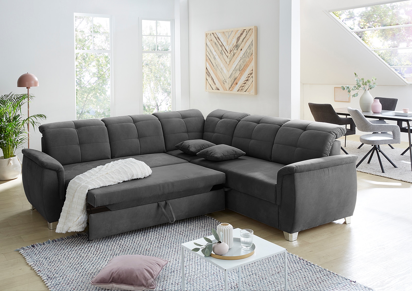 Jockenhöfer Gruppe Ecksofa Udine, verstellbare Kopfteile, Gästebett- und Relaxfunktion