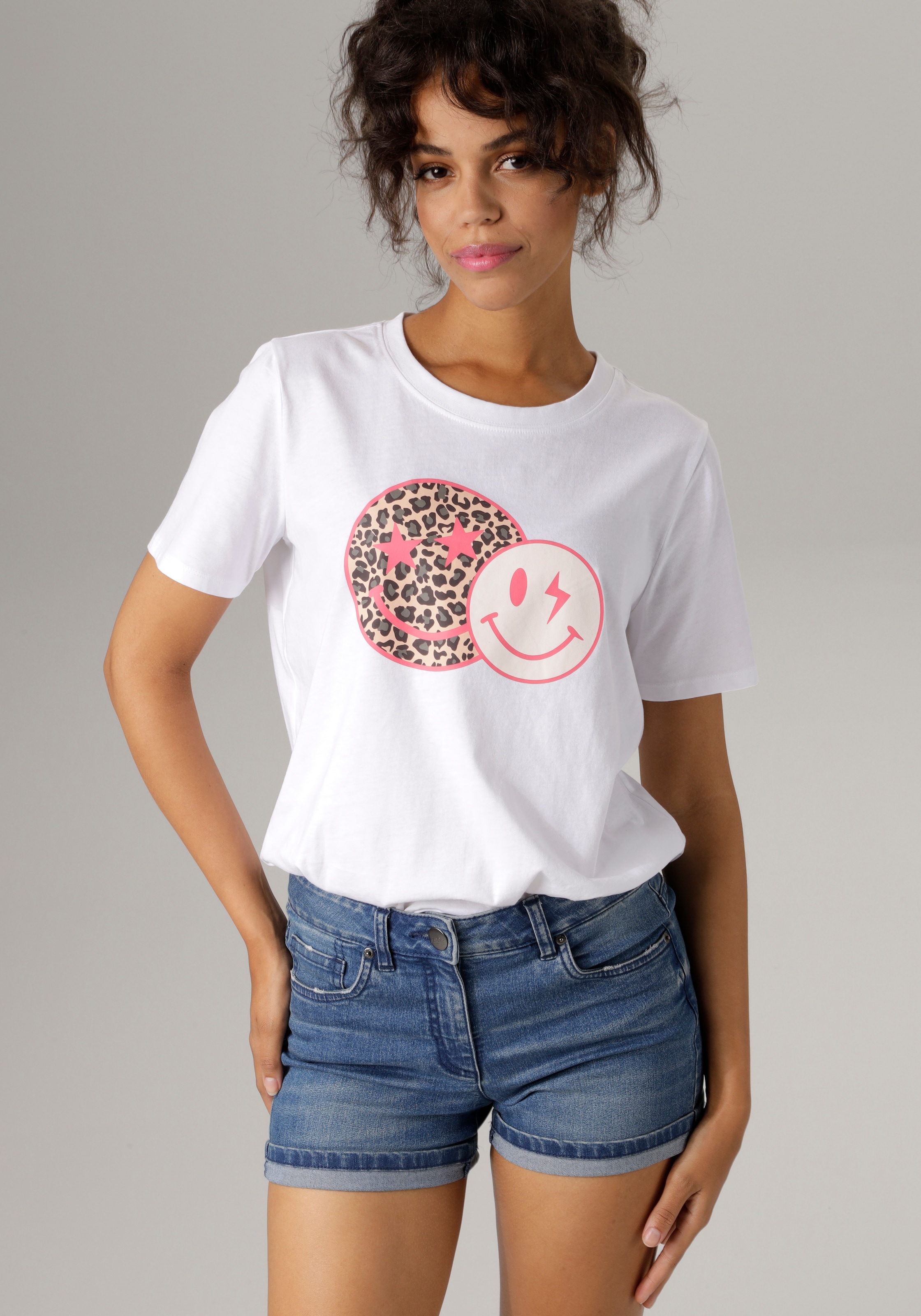 T-Shirt, mit coolen Smileys bedruckt