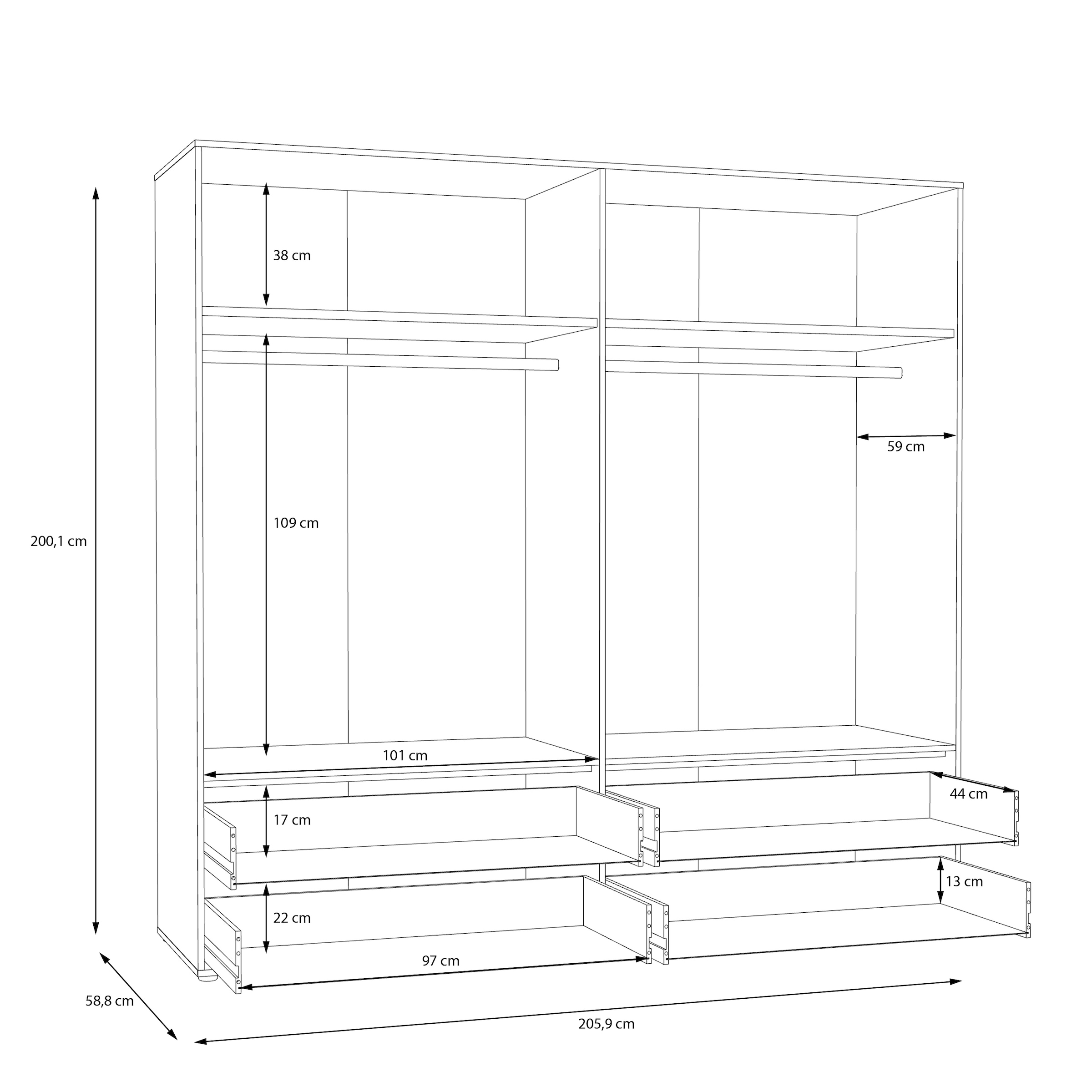 FORTE Kleiderschrank B/H/T ca. 205,9x200,1x58,8cm, 