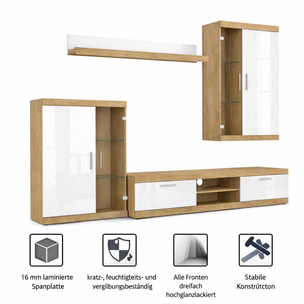 GOODproduct Wohnwand »Cleo 2, Anbauwand, Wohnkombination, Wohnzimmer-Set« 4 Stk. tlg.