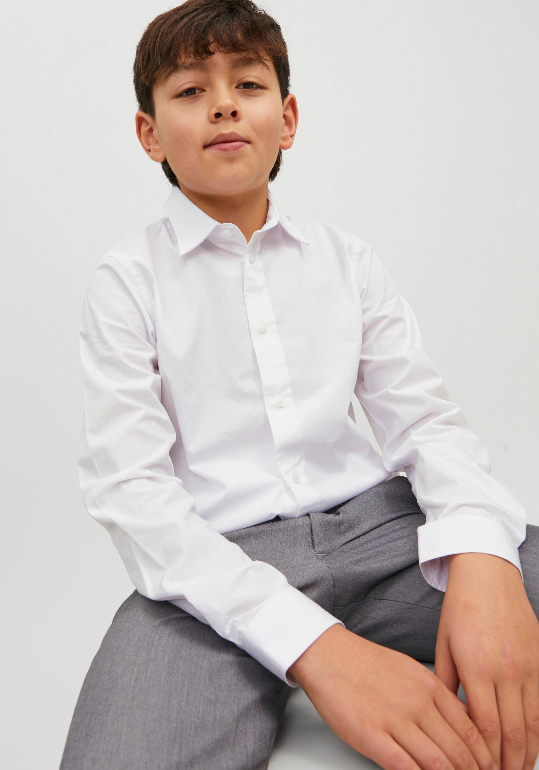 Jack & Jones Junior Langarmhemd »JJJOE SHIRT LS PLAIN NOOS JNR« Materialmix, regular fit