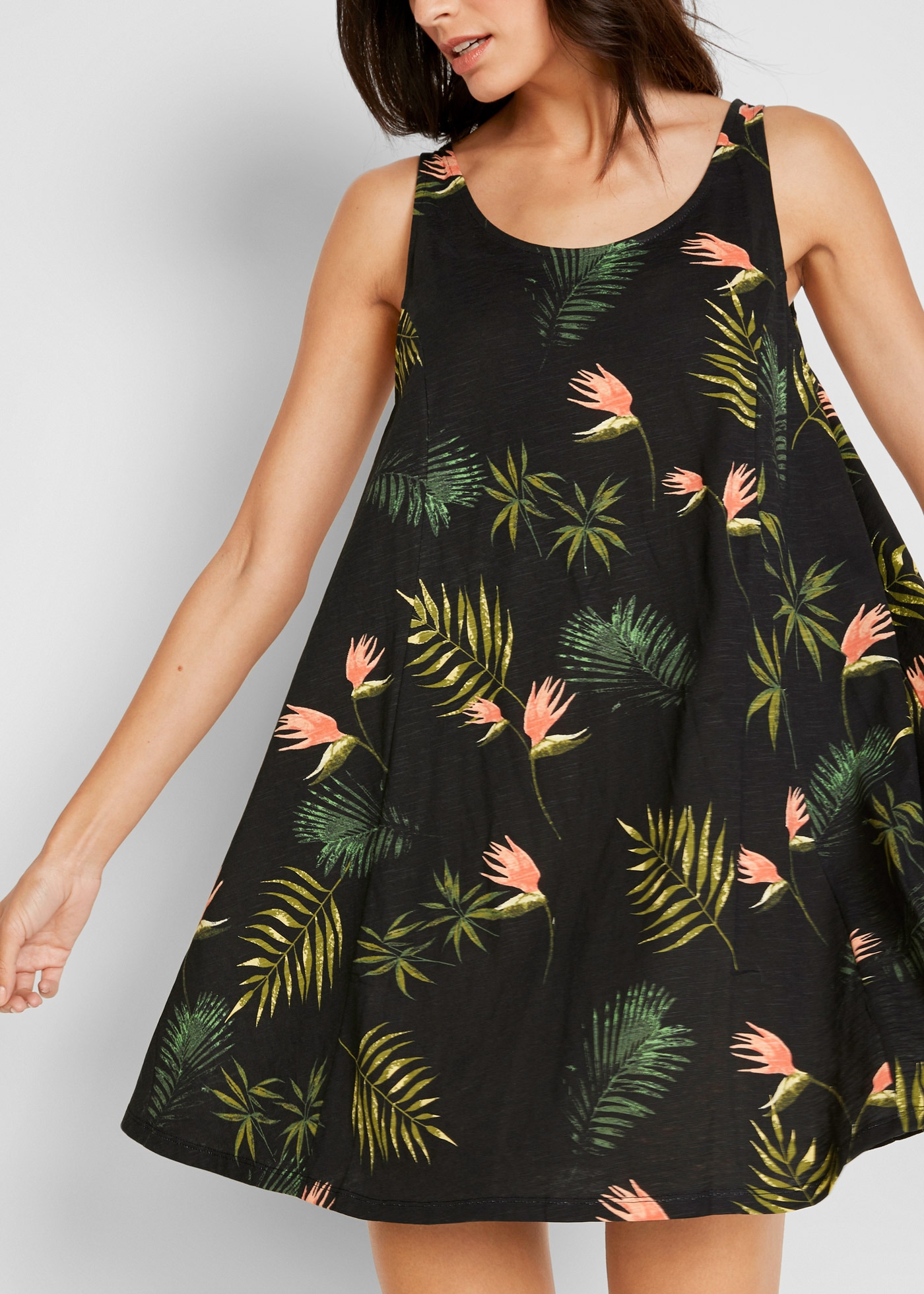 bonprix Strandkleid für Strand, aus Baumwolle, A-Linie Passform, ärmellos