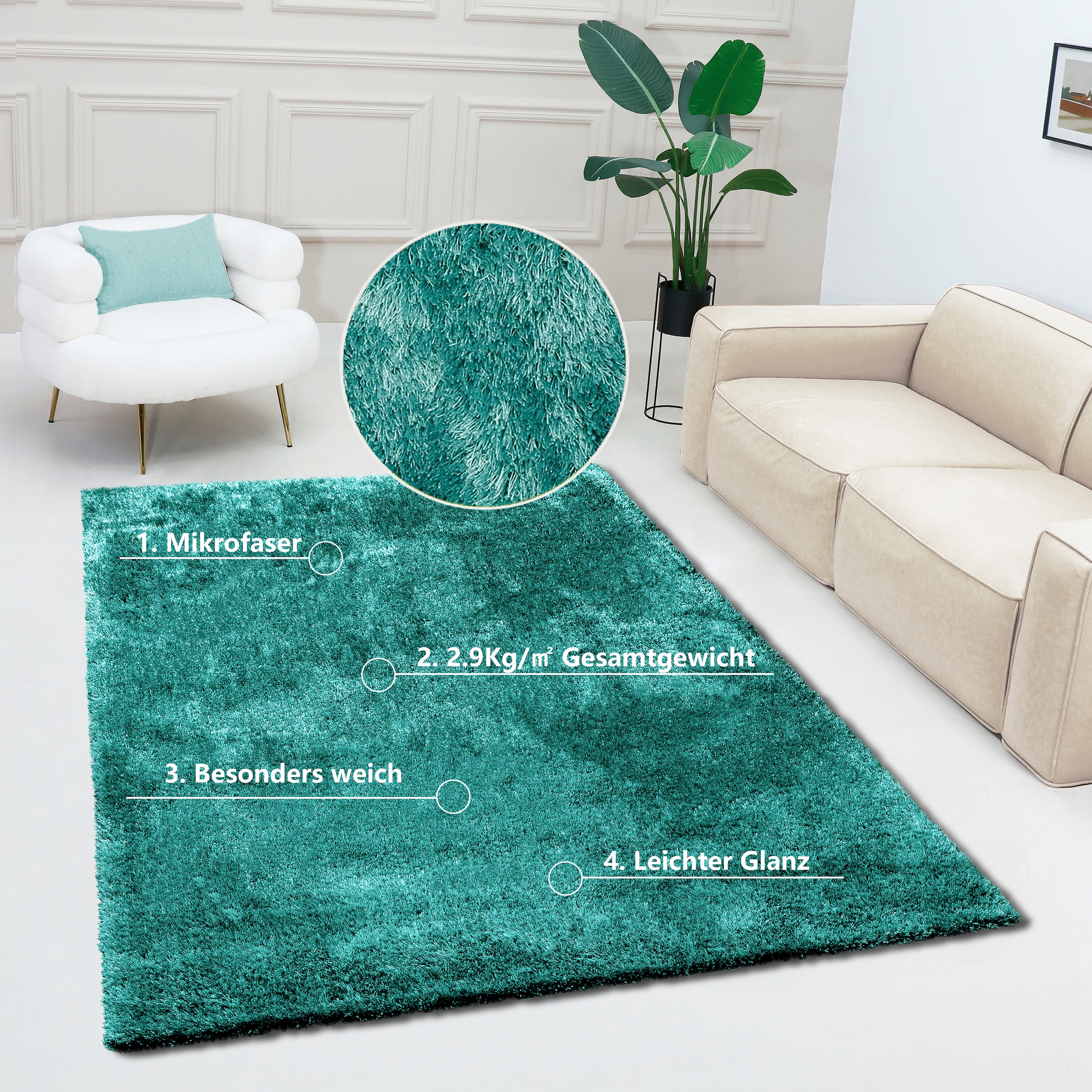 Bruno Banani Teppich »Dana Teppich, besonders weich und kuschelig, Kundenliebling«, rechteckig, 30 mm Höhe, uni, Mikrofaser Teppiche, Wohnzimmer, Schlafzimmer, Esszimmer
