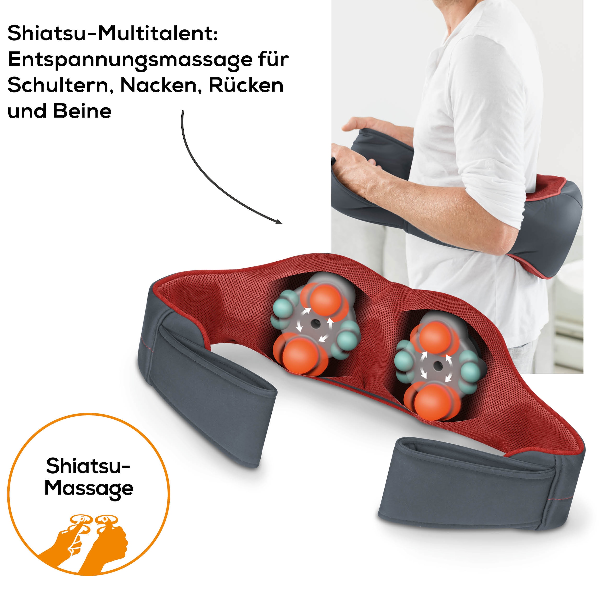 BEURER Shiatsu-Massagegerät »MG 151 für ein reales Massageerlebnis durch 3D Rückenmassage«, Mit Licht- und Wärmefunktion, 3 Intensitätsstufen, Abschaltautomatik