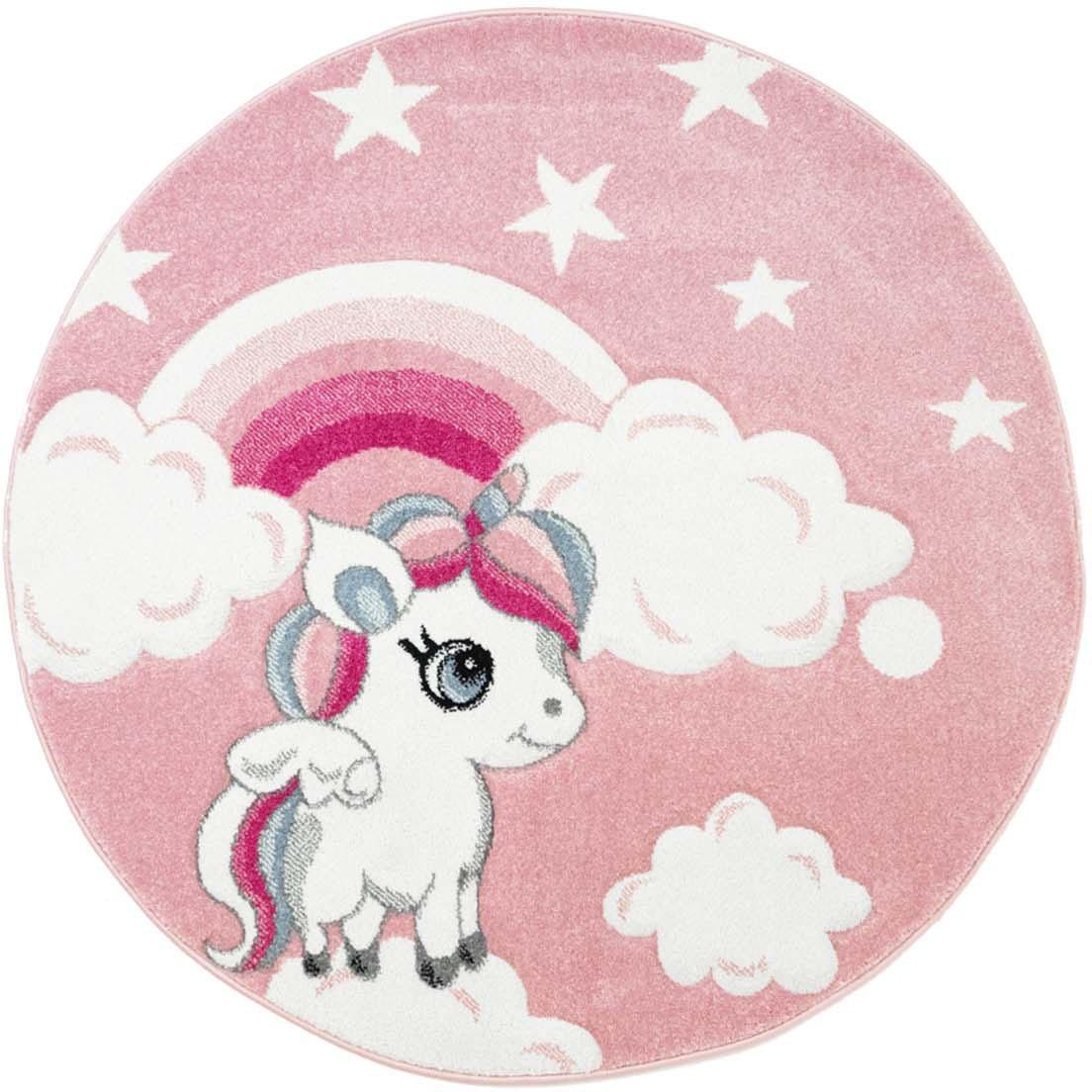 Image of Carpet City Kinderteppich »Bueno Kids 1450«, rund, 13 mm Höhe, Spielteppich, Einhorn, 3D-Effekt, Weicher Flor, Pflegeleicht, Kinderzimmer bei Ackermann Versand Schweiz