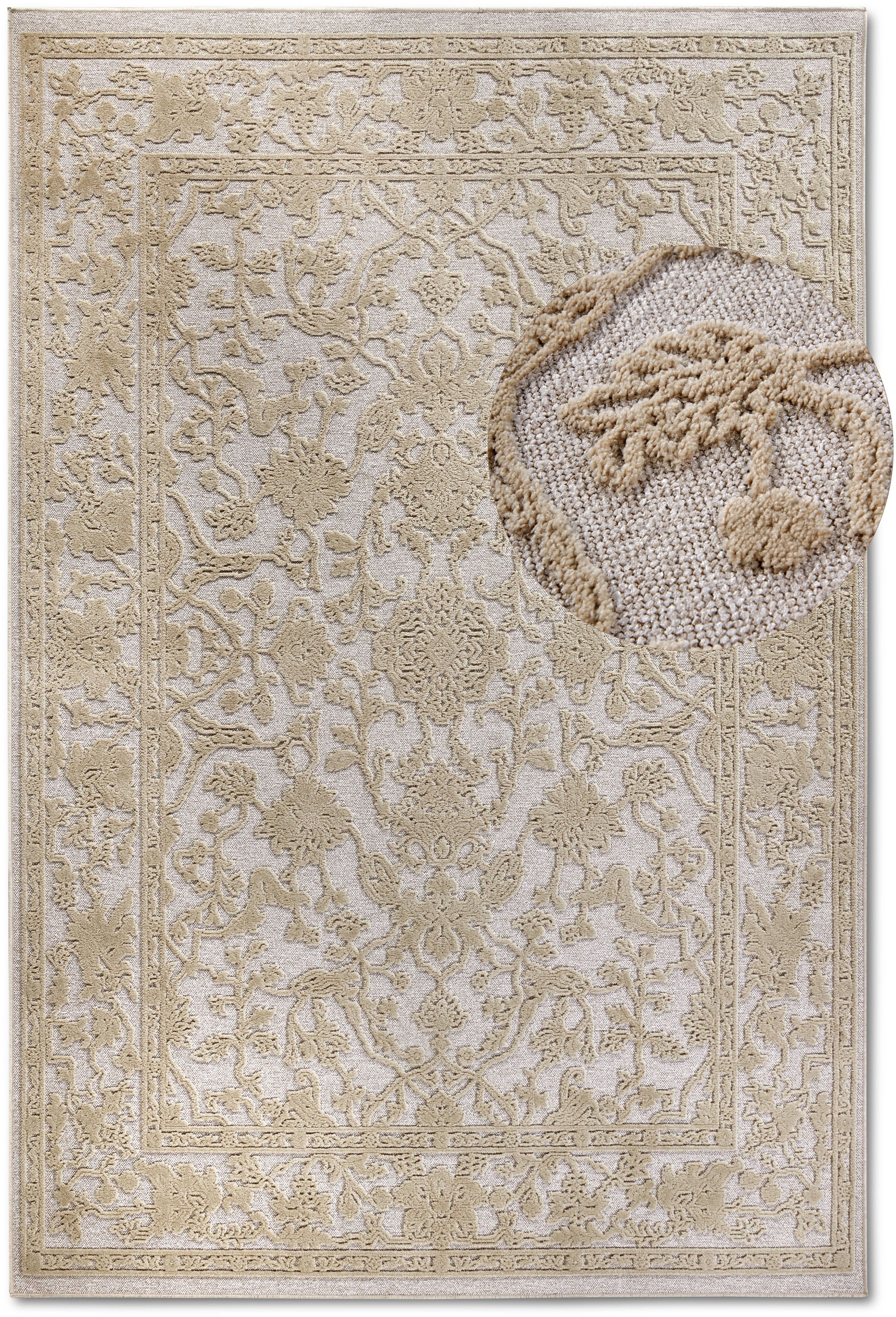 THE RUGS Villeroy & Boch Ambroise Short Pile Rug Floral Wool Like Soft Texture in Cream | Size: 160cm x 230cm