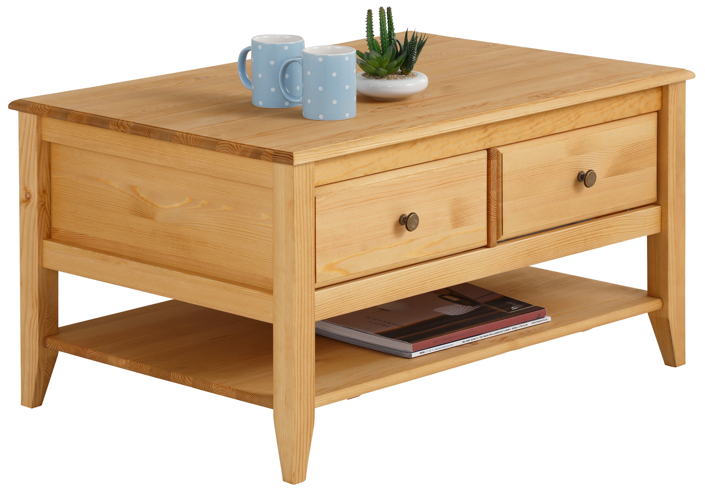 GOODproduct Table basse »Leonis« Breite 89 cm, mit Schubladen und Ablageboden, massiver Kiefer,  FSC®