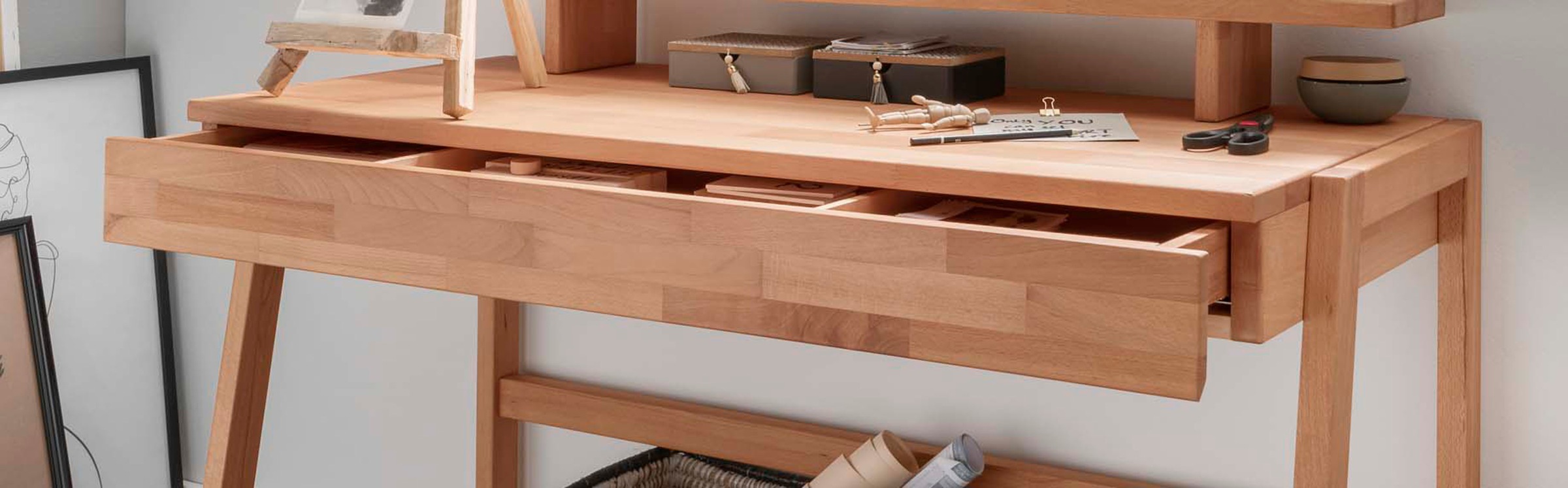 Home affaire Laptoptisch "Dura - Holzschreibtisch aus Massivholz mit Soft-Close Schublade" Hochwertig & langlebig. Schreibtischaufsatz separat bestellbar