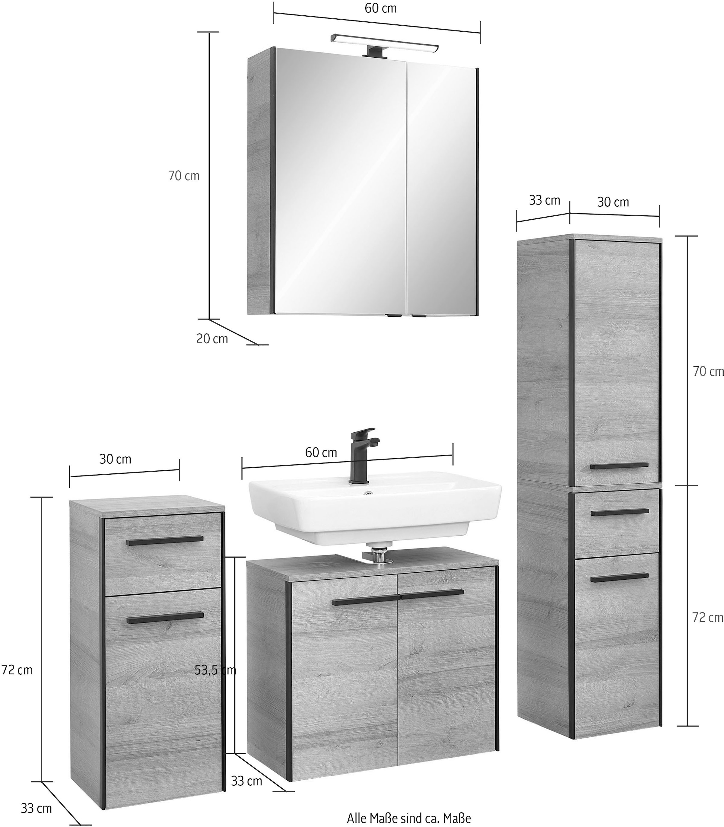 Saphir Ensemble de meubles de salle de bain »Quickset 395 4-teilig, Waschbeckenunterschrank mit LED-Spiegelschrank« 5 cuis tlg.