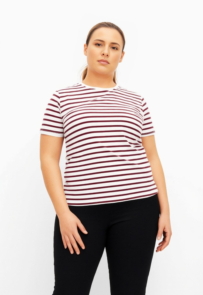 Image of ONLY CARMAKOMA Kurzarmshirt "CARNEW SOPH SS Y/D STRIPE JEANS TEE JRS"