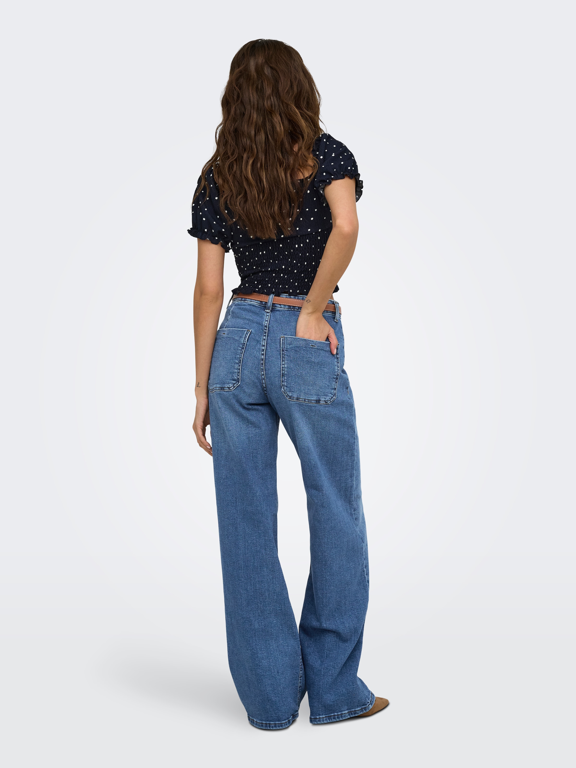 ONLY Jeans taille haute »ONLMADISON HW WIDE BELT DNM TAI635« mélange de coton