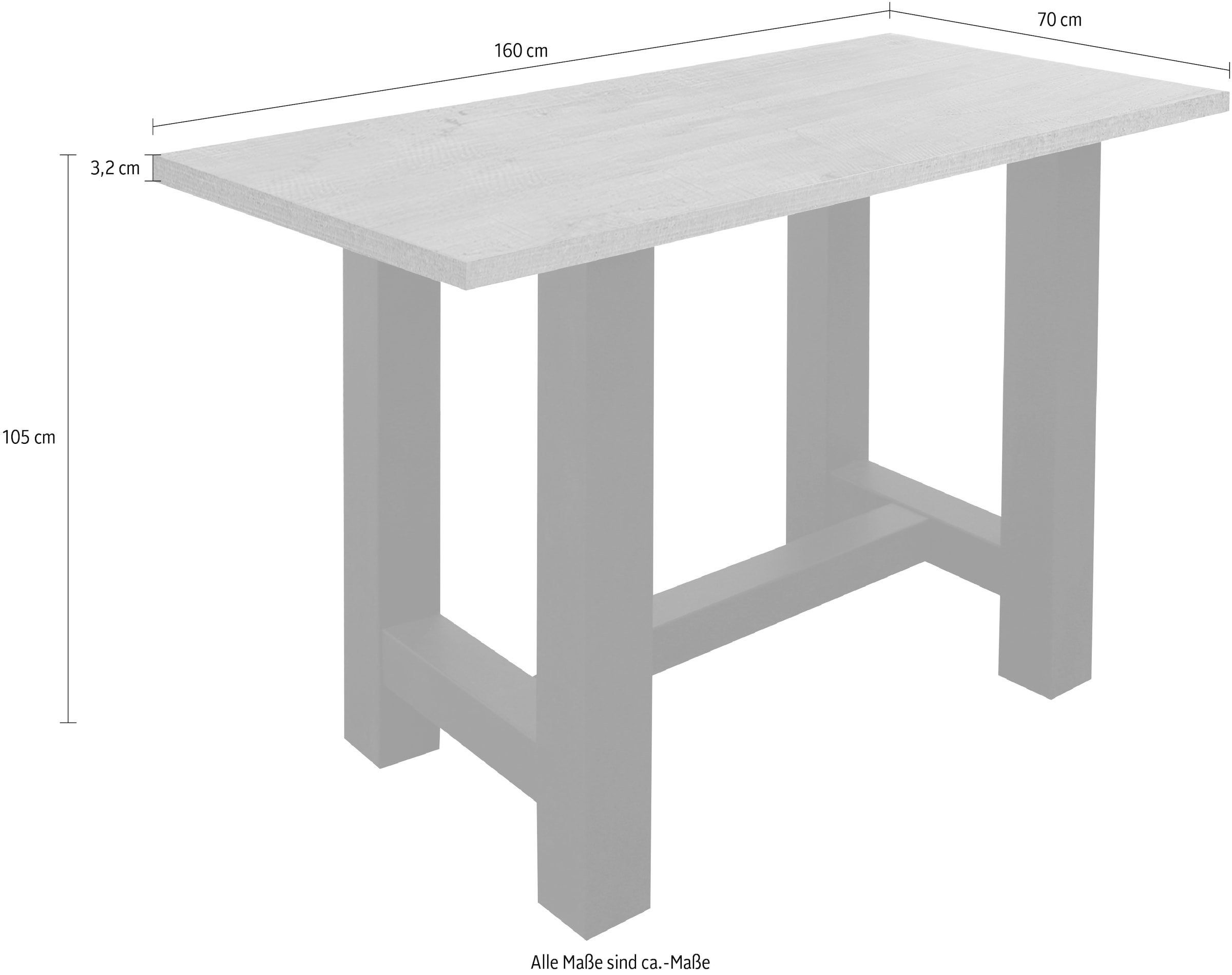 Mäusbacher Bartisch, Gestell in U-Form (Breite 120, 140 oder 160 cm)