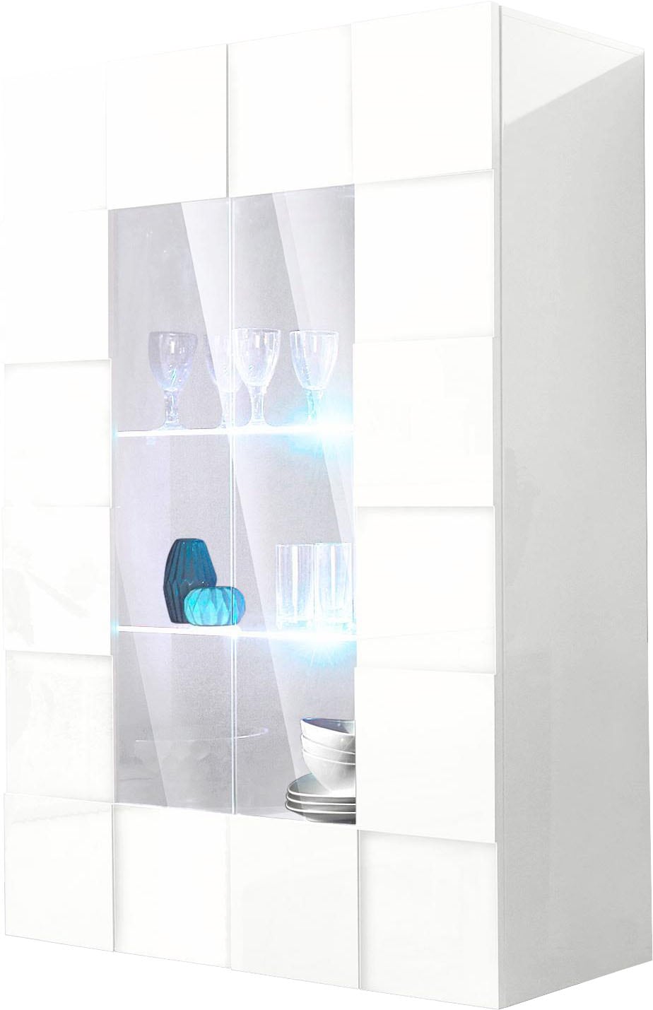 Home affaire Vitrine »Dama Höhe 166 cm, Breite 121 cm, Stauraumvitrine mit 2 Türen,« Standvitrine - Front in 3D-Optik, viel Stauraum, verschiedene Farben