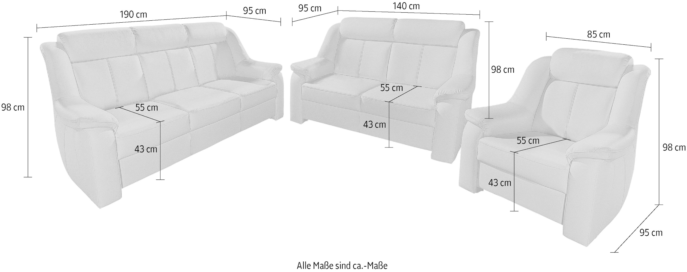 sit&more Ensemble rembourré »Basel« Set, bestehend aus 3-Sitzer + 2-Sitzer + Sessel