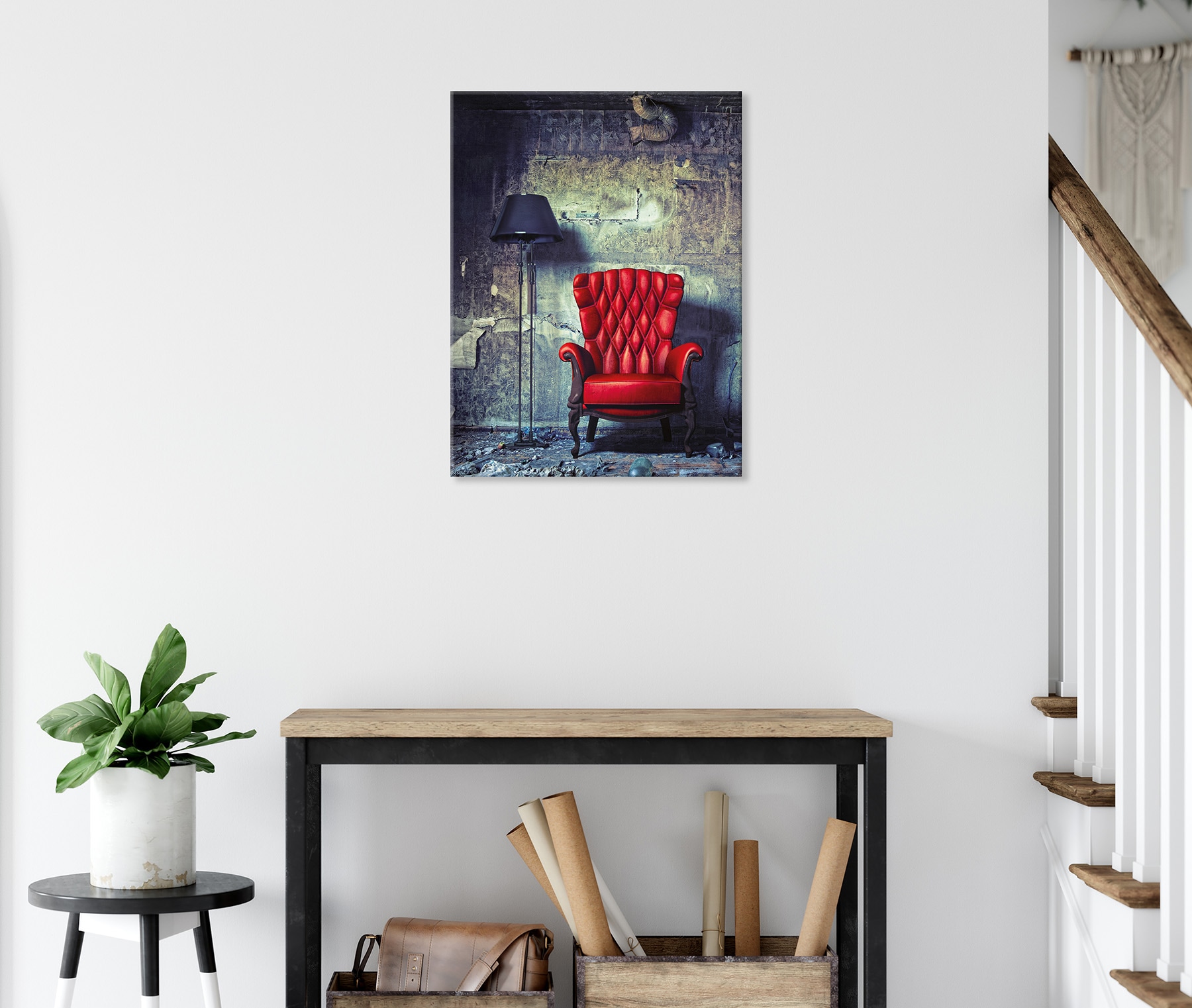 Bönninghoff Leinwandbild »Wandbild ROTER SESSEL 46x61 cm – Leinwandbild Keilrahmen Deko modern« Innenarchitektur | Vintage 1 Stk. tlg. auf Keilrahmen gespannt