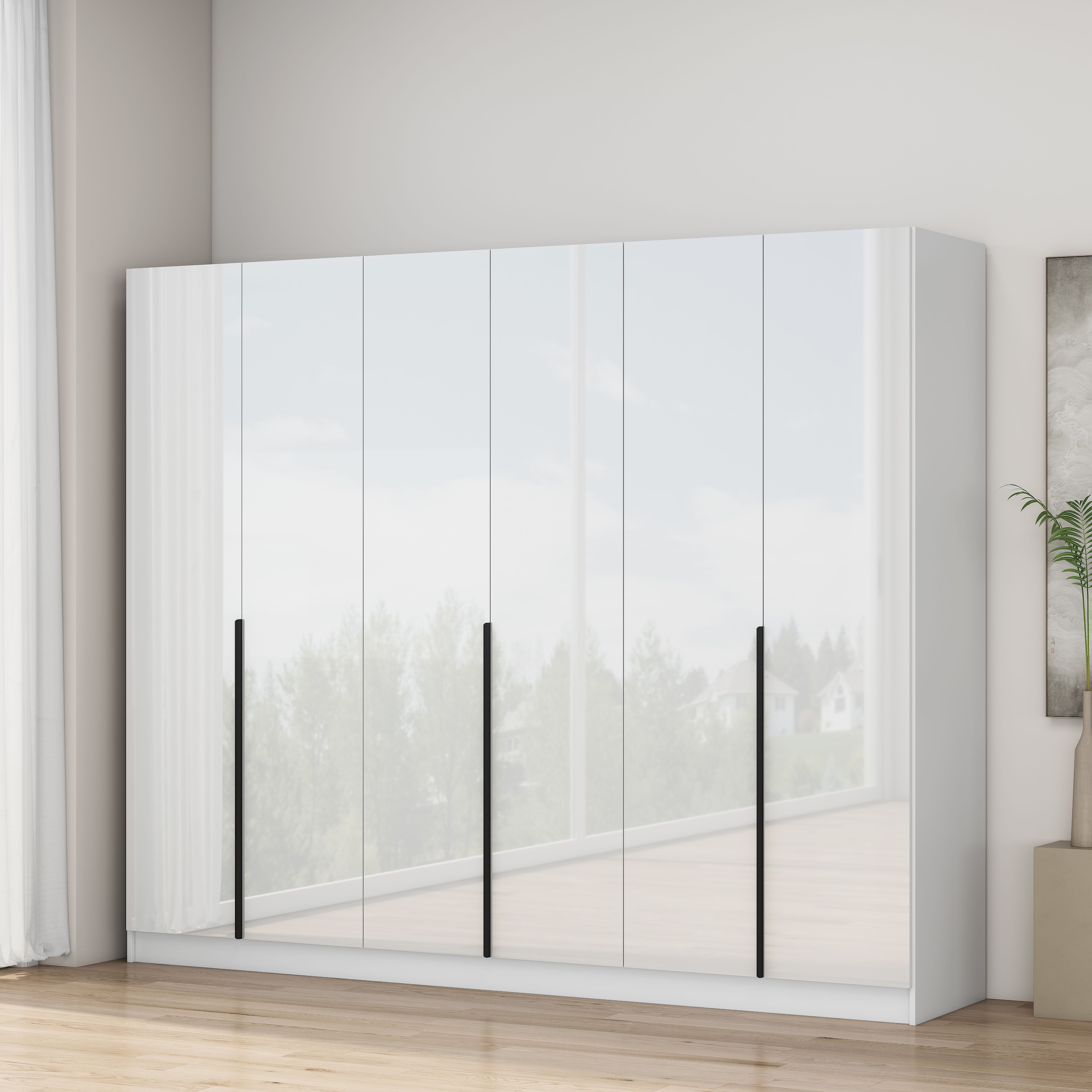 GOODproduct Armoires à vêtements »Annor Schlafzimmerschrank Breite 242cm hochglanz Schrank Garderobe« Armoire à portes battantes avec aménagement intérieur parfait - poignées de porte élégantes