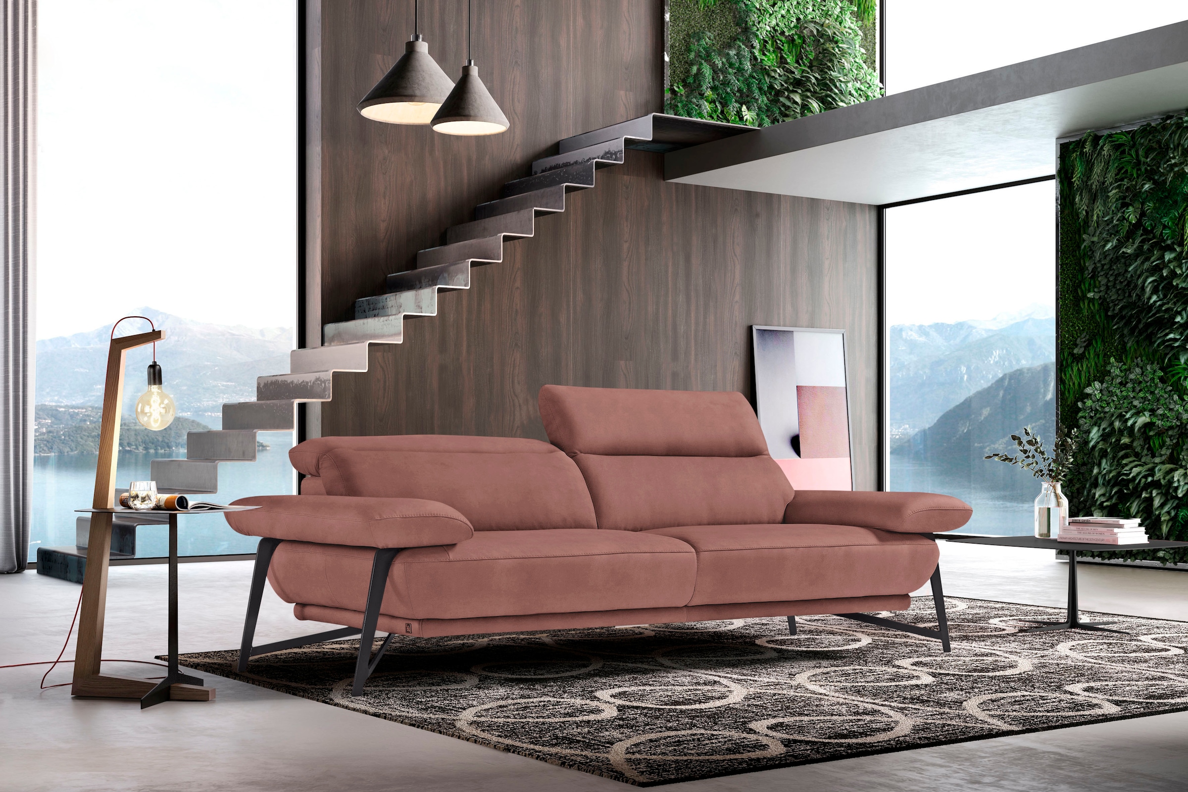 Image of Egoitaliano 2,5-Sitzer "Anais, Designsofa mit erstklassigem Sitzkomfort, Fussfarbe schattengrau" Kopfteil verstellbar, 232 cm, Luxus-Microfaser, cedar wood
