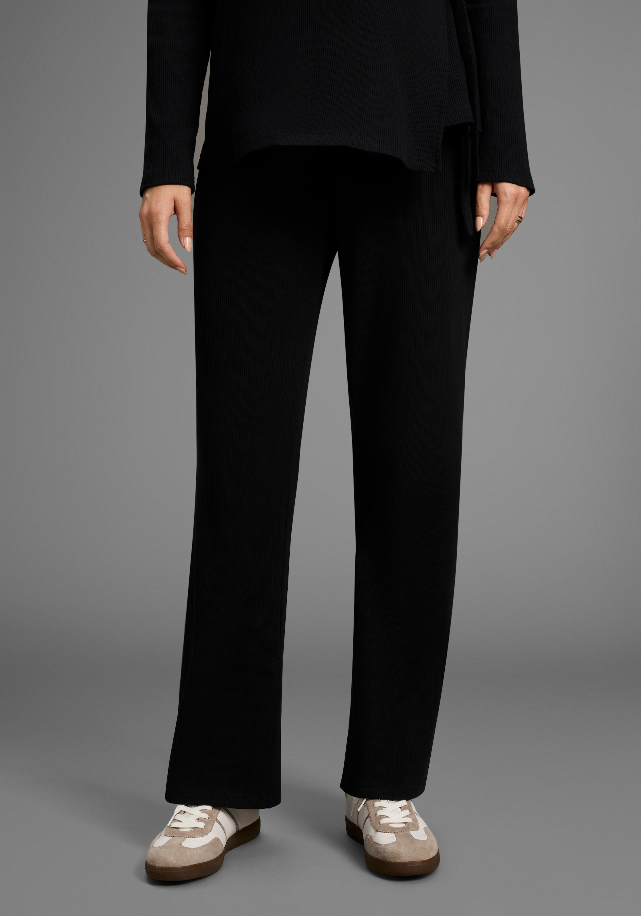 Image of Neun Monate Umstandshose "Weite Jerseyhose für Schwangerschaft & Stillzeit, elastische Rippware" Umstands-Hose aus Rippware mit weitem Bein