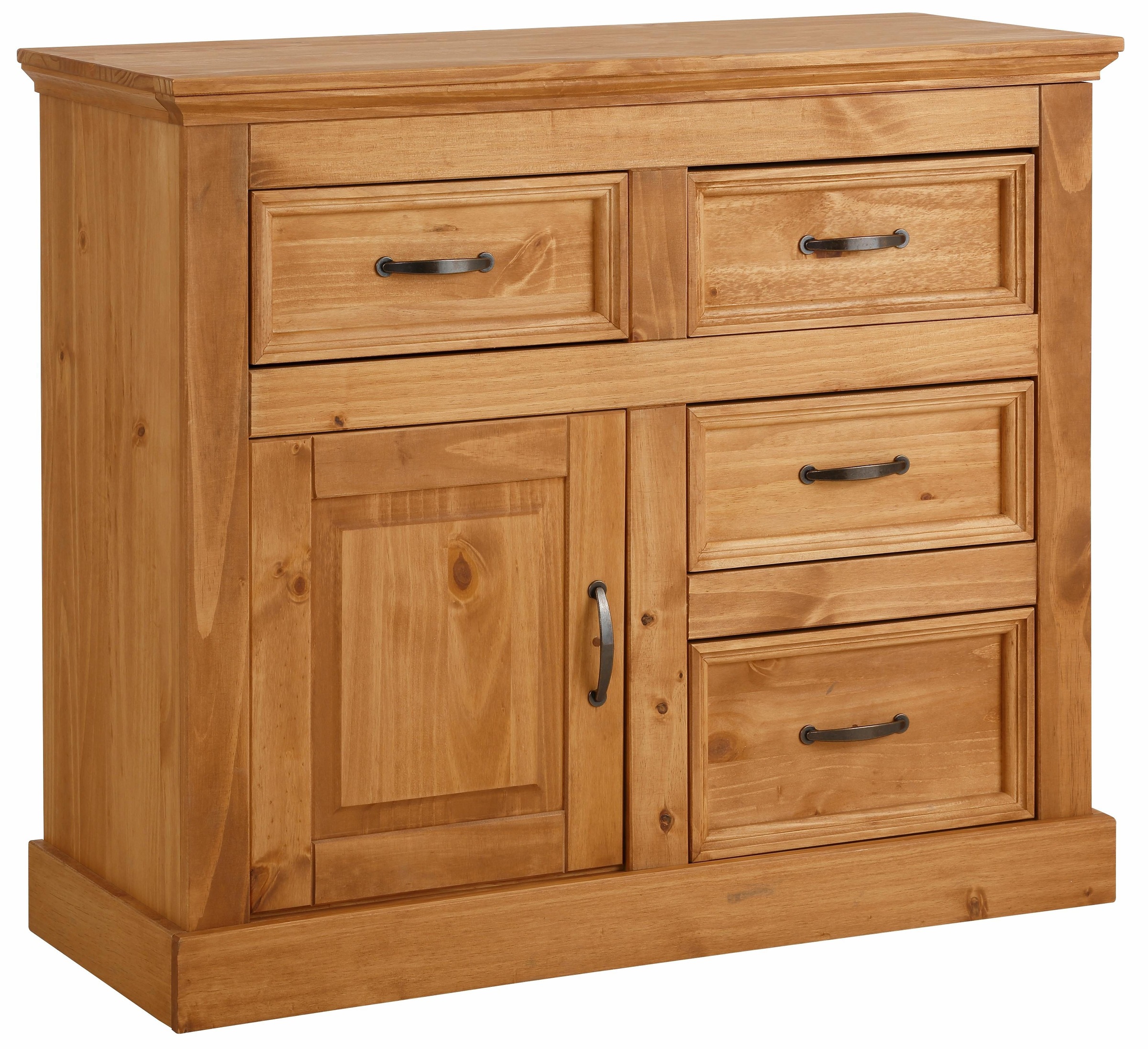 Image of GOODproduct Sideboard "Selma Kommode mit 1 Tür, 3 Schubläden und 2 Fächer, Metallgriffe" aus massivem Kiefernholz, natürlichen Maserung, Breite/Höhe 100/87 cm