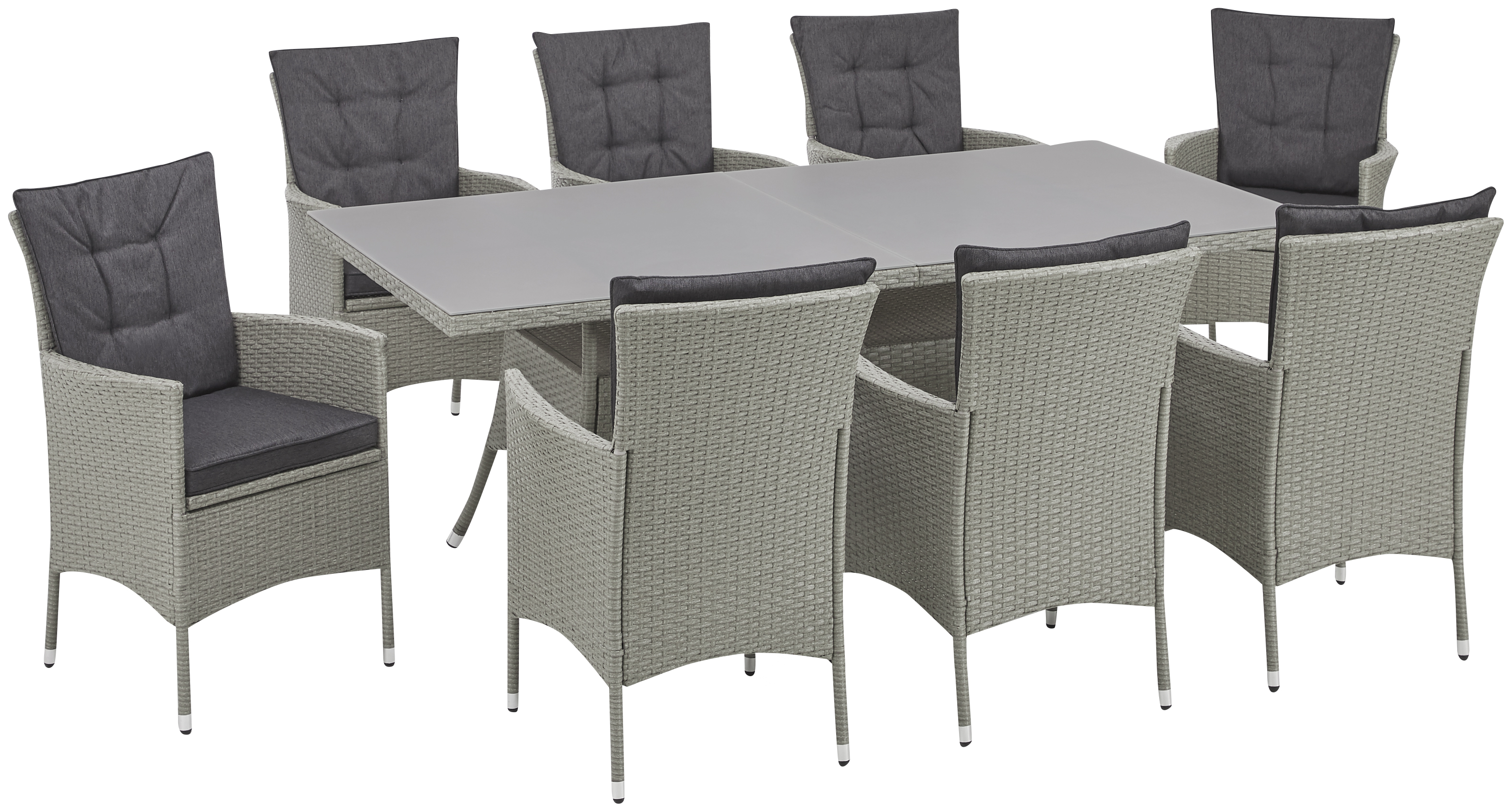 Garten-Essgruppe »Mailand«, (25 tlg.), 8 Sessel, Tisch 200x100 cm, Polyrattan, mit...