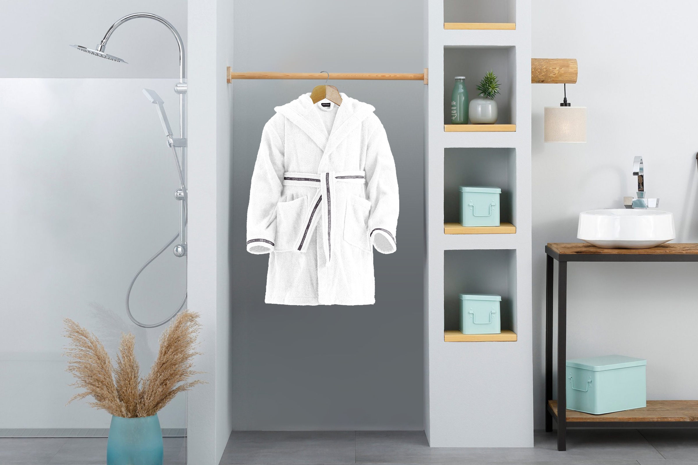 Bruno Banani Peignoir de bain pour enfants »Danny, Ideal für Zuhause, Schwimmbad oder im Urlaub« 1 cuis tlg., mit Logostreifen, aus 100% Baumwolle