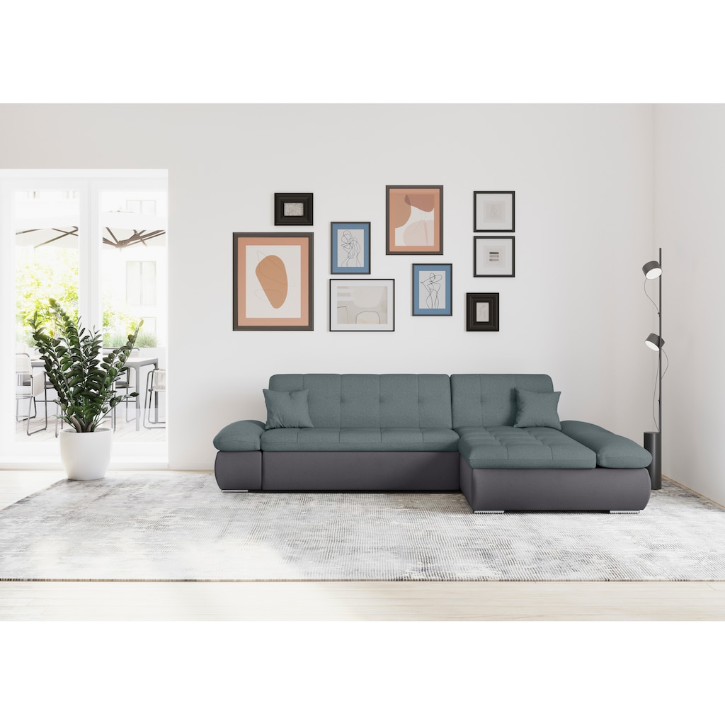 DOMO collection Ecksofa »Moric Schlafsofa B/T/H 300/172/80 cm, viele Bezugsarten, auch in Cord«, XXL-Format, wahlweise auch mit Bettfunktion und Armverstellung