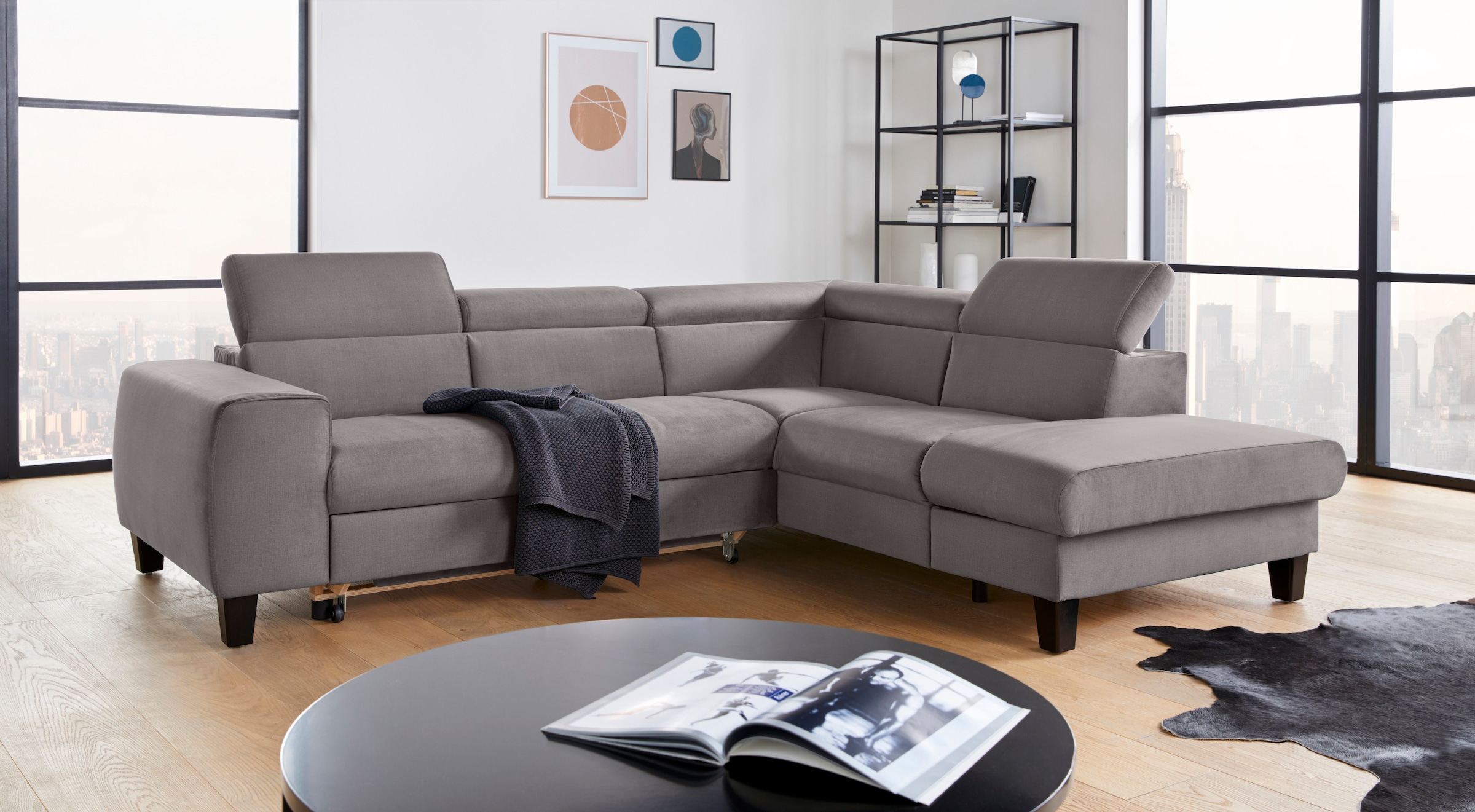 COTTA Ecksofa »Morven L-Form«, Kopfteilverstellung, wahlweise mit Bettfunktion und Bettkasten