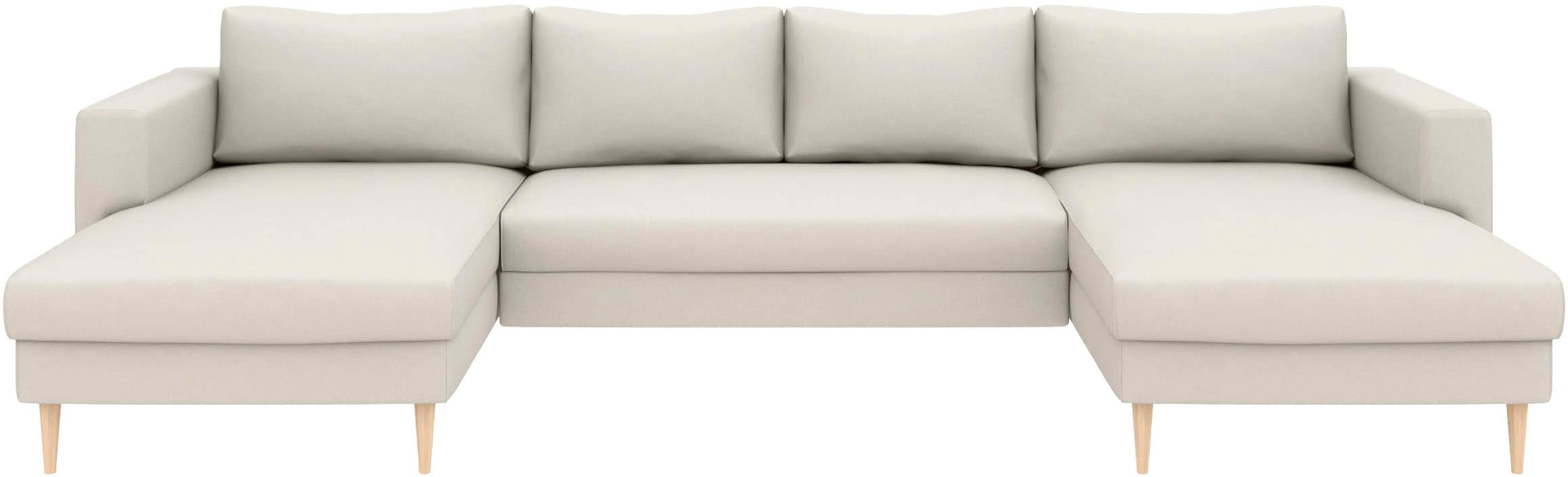 TRENDMANUFAKTUR Paysage de salon »Amazing, wahlw. mit Schlaffunktion & Bettkasten, Fuss Buche lackiert« Sofa in U-Form, in Cord oder Struktur, Breite 305 cm