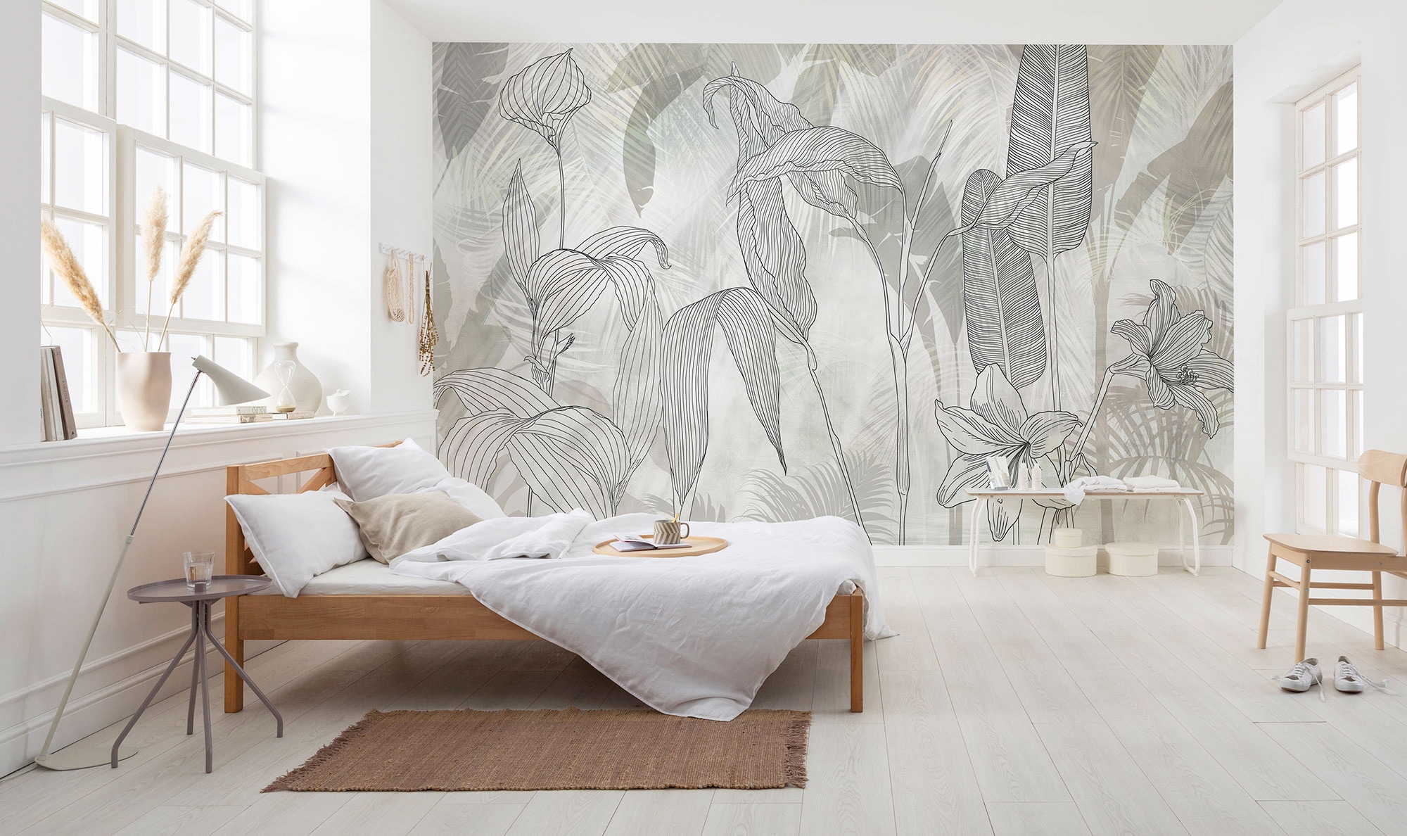 Komar Fototapete »Digitaldruck Vlies - Linierte Lilien - Grösse 400 x 250 cm«, bedruckt-floral-geblümt-gemustert-tropisch, Wohnzimmer, Schlafzimmer
