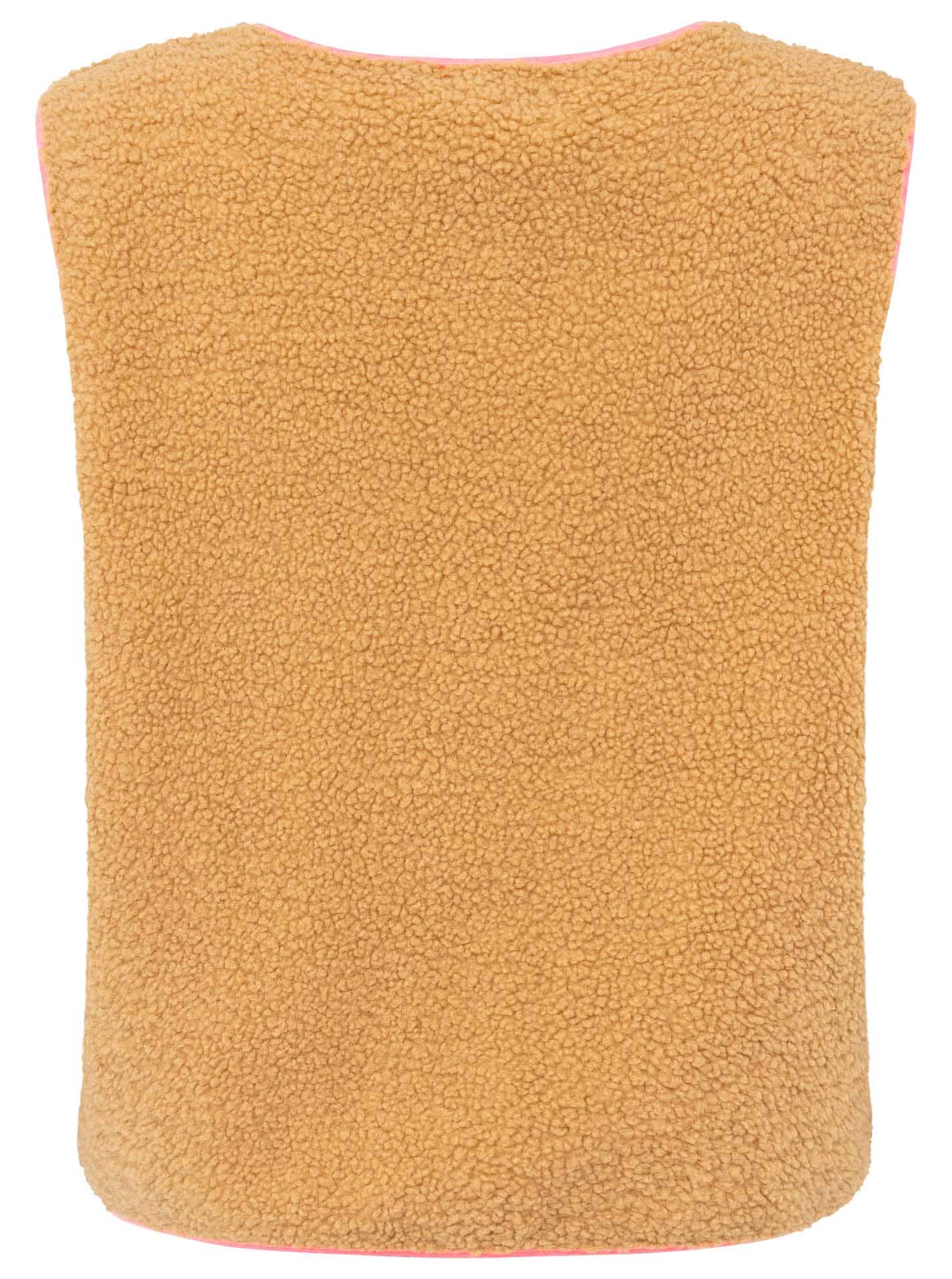 Zwillingsherz Gilet en peluche »"Patch"« sans manches, bords bordés de rose, pressions, patch